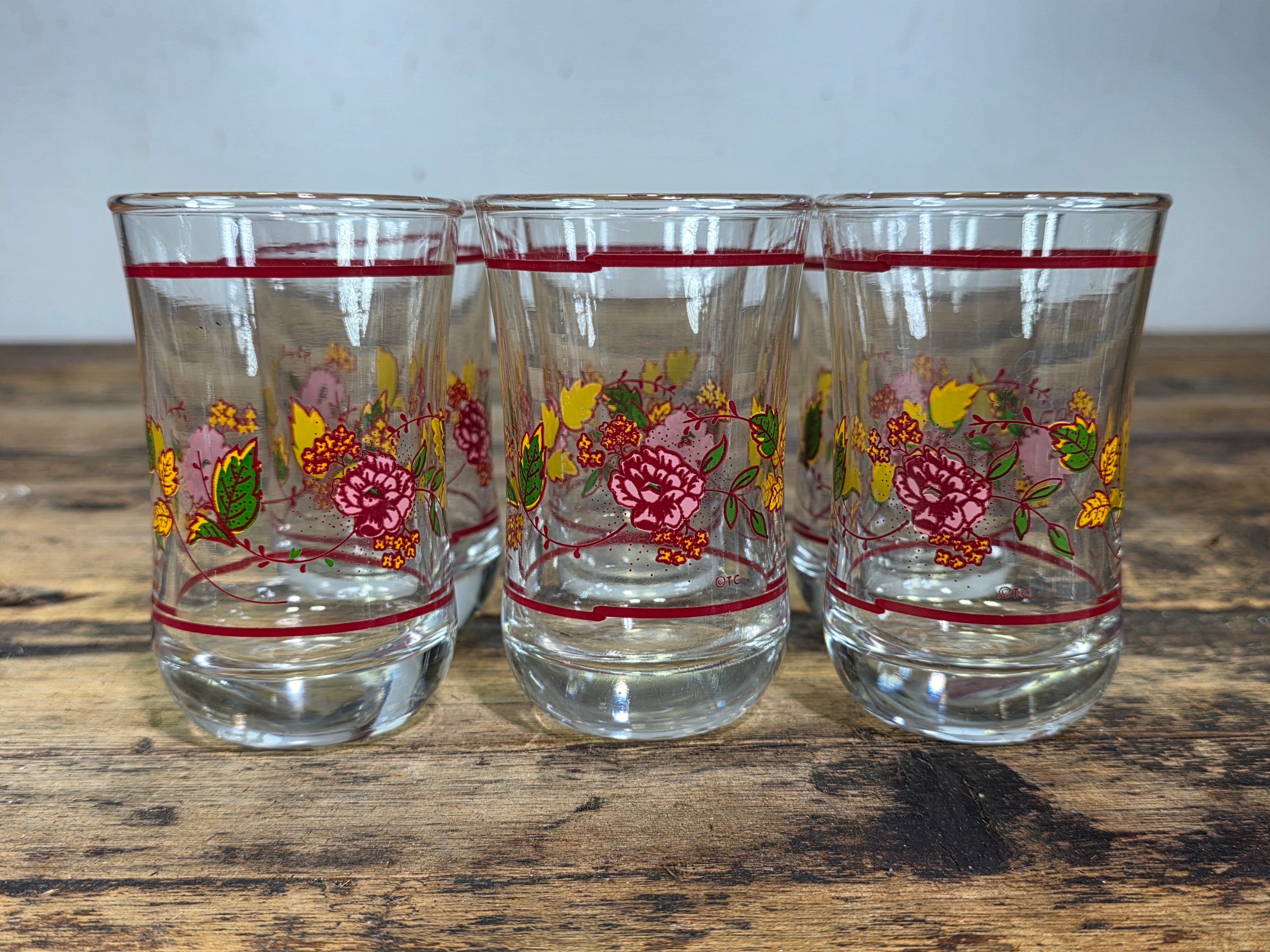 Vintage Anchor Hocking Juice Glasses Set of 6 Floral 5oz Clear Retro Boho TC