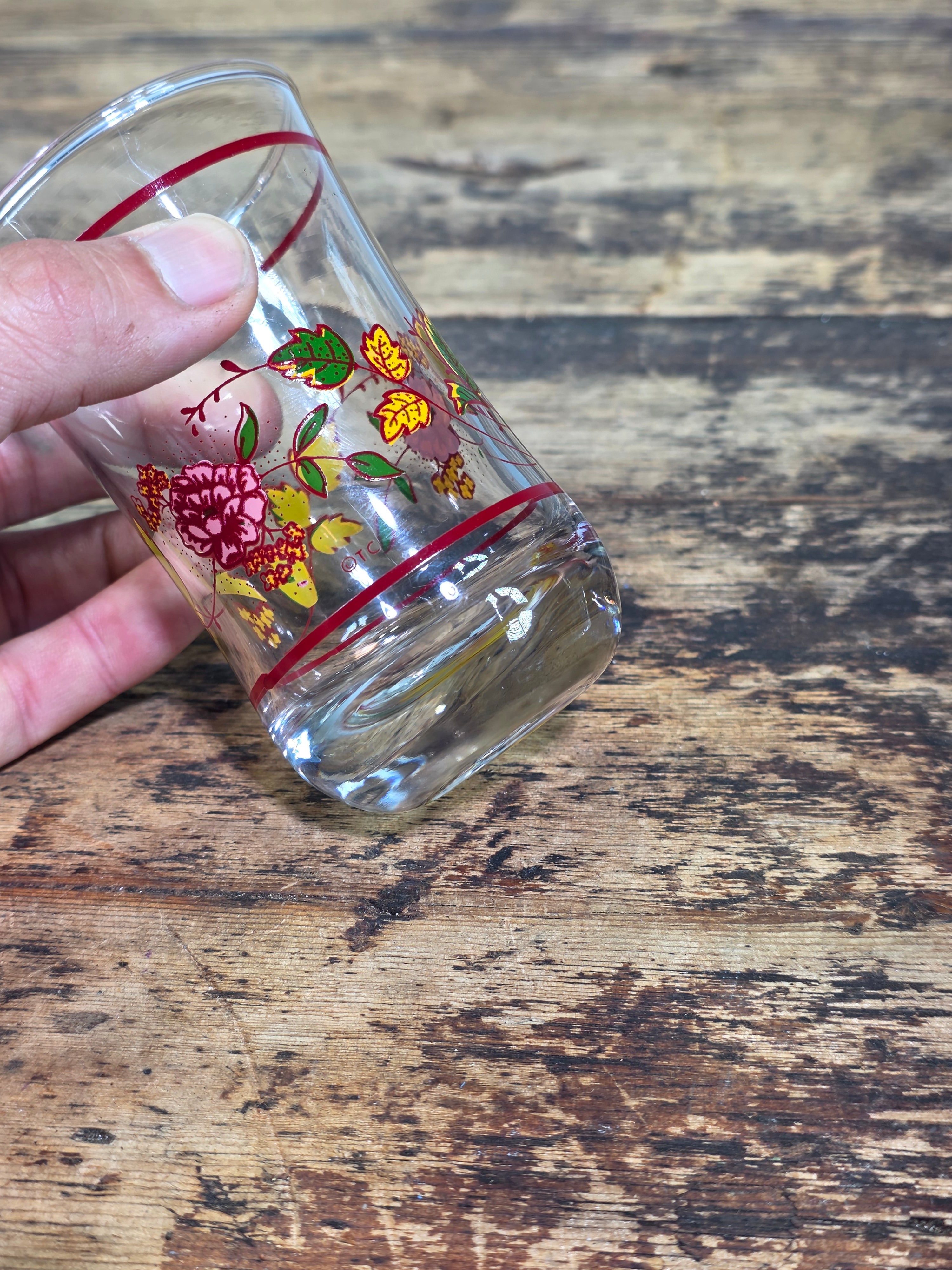 Vintage Anchor Hocking Juice Glasses Set of 6 Floral 5oz Clear Retro Boho TC