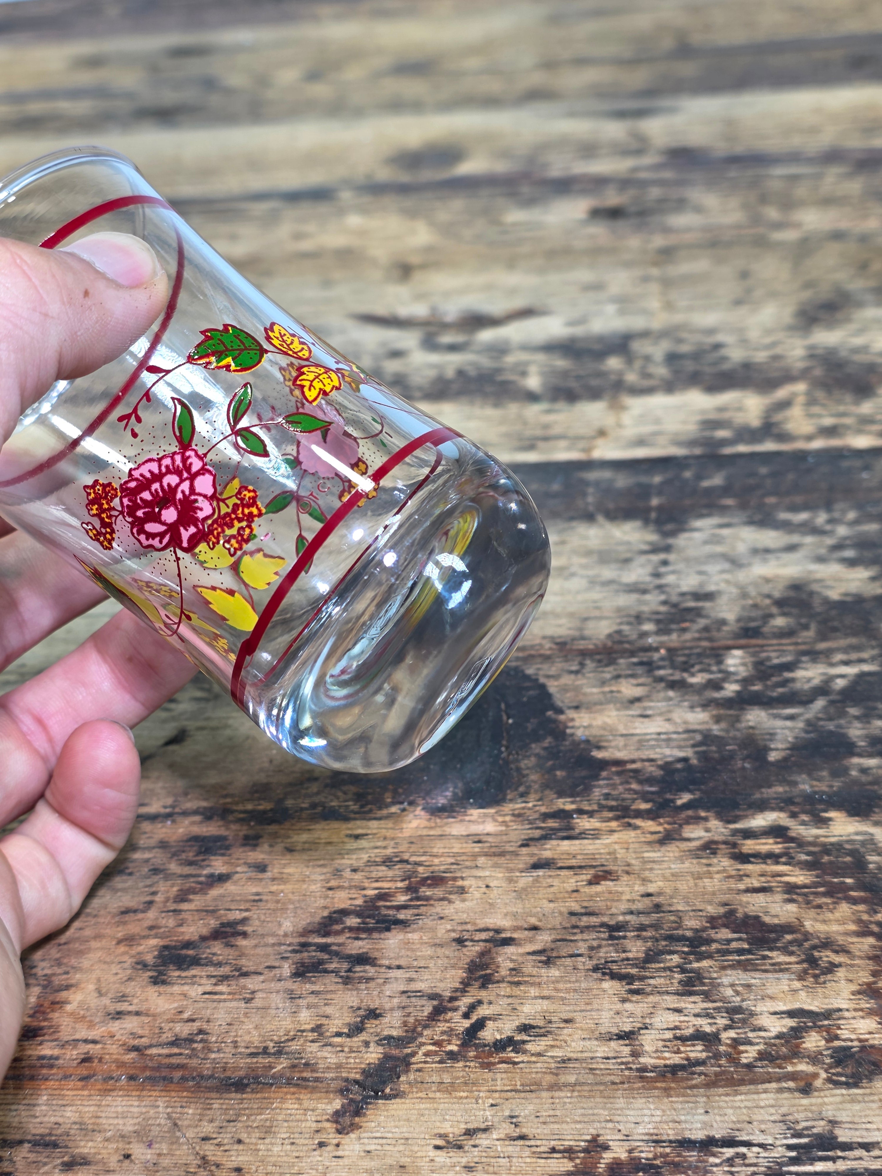 Vintage Anchor Hocking Juice Glasses Set of 6 Floral 5oz Clear Retro Boho TC