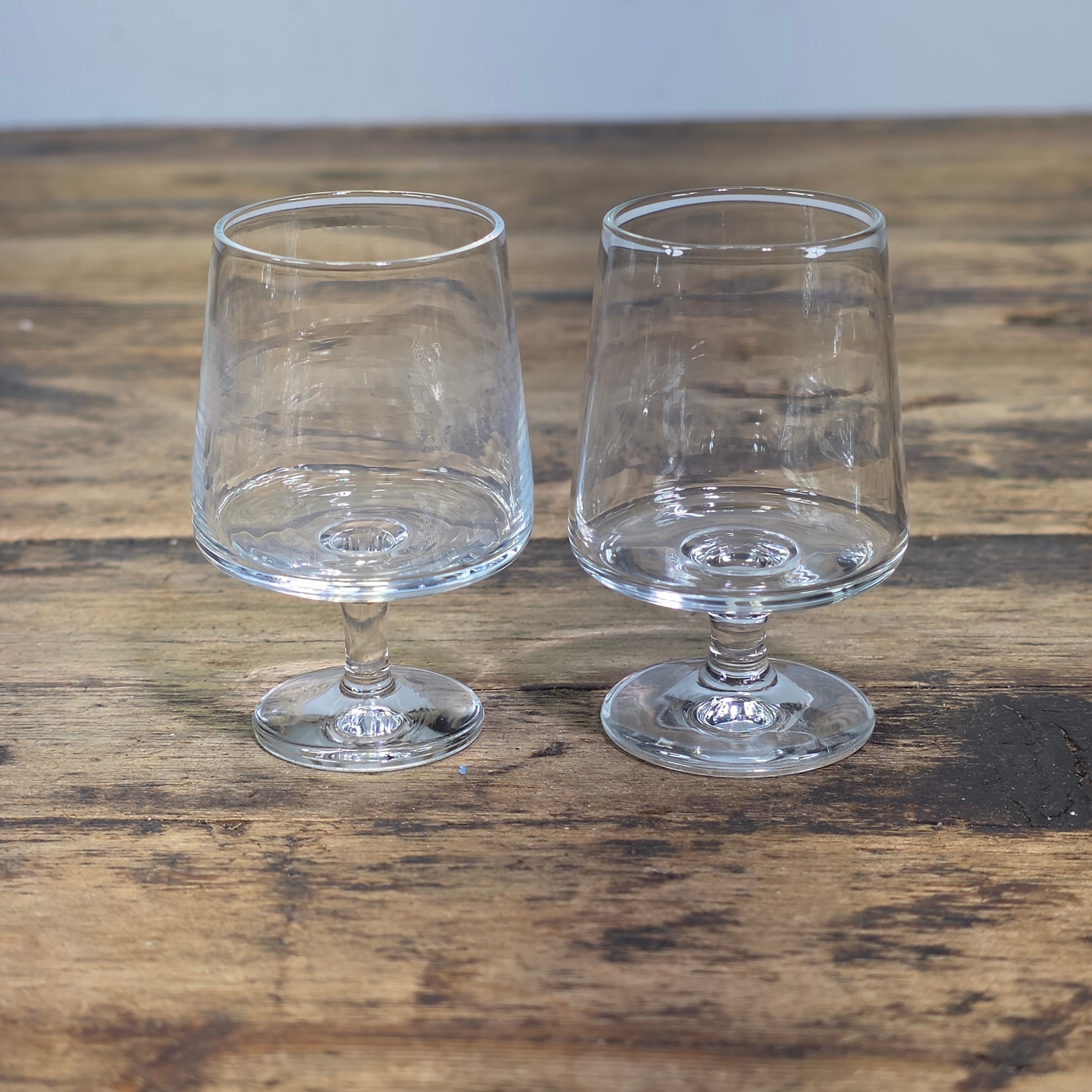 Vintage Clear Glass Cordial Shot Glasses Short Stem Footed 1.5oz Set of 2
