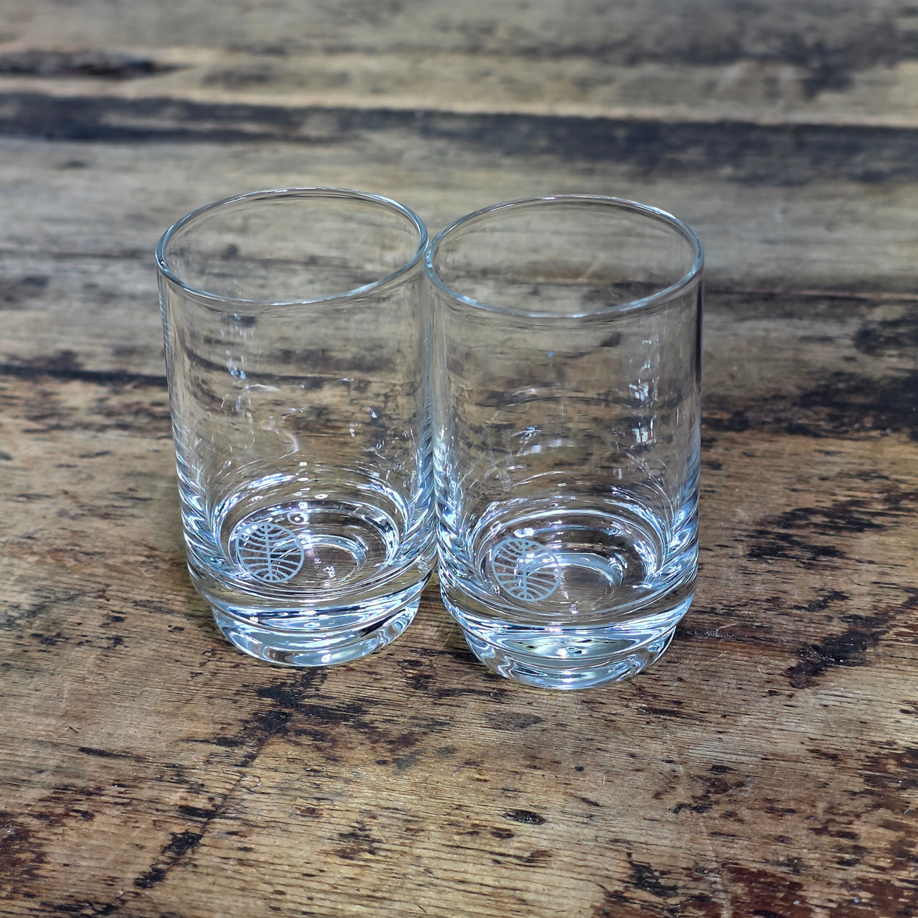 Vintage Pan Am Airlines First Class Shot Glasses Set of 2 Clear Glass 1oz