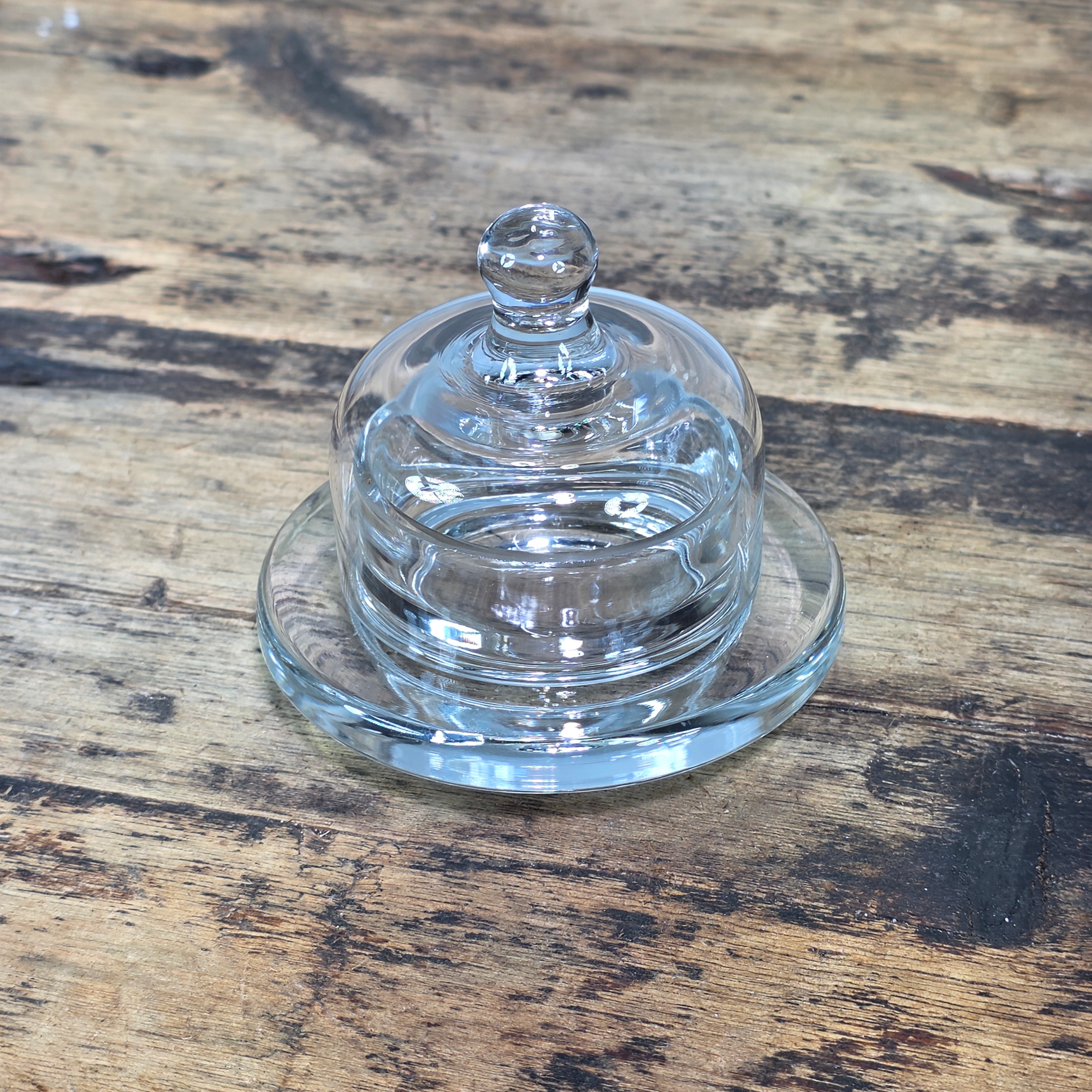Vintage Anchor Hocking Presence Clear Glass Individual Round Mini Butter Dish