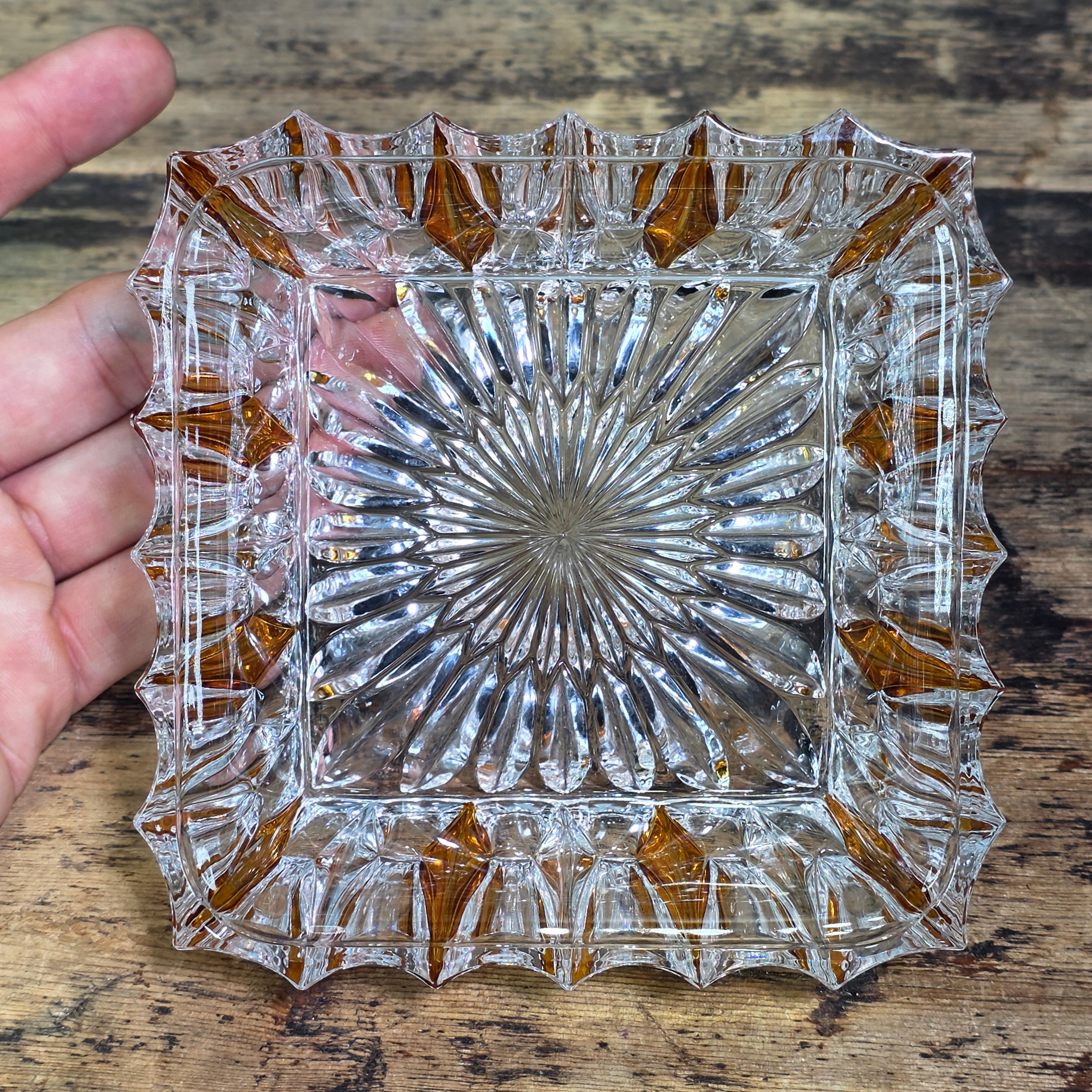 Vintage Clear Glass Square Bowl Trinket Dish Ashtray Heavy Mid Century 4.75"