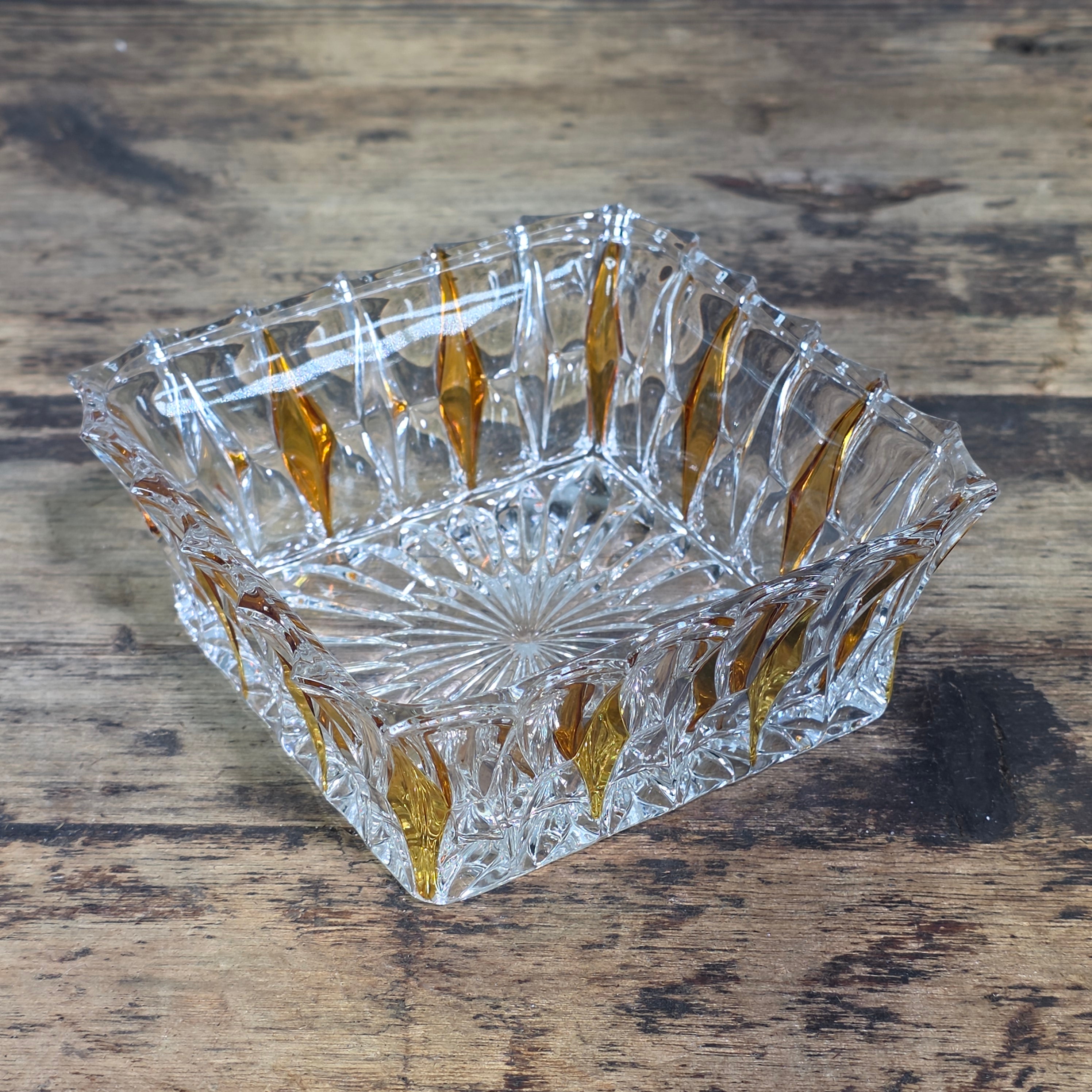 Vintage Clear Glass Square Bowl Trinket Dish Ashtray Heavy Mid Century 4.75"