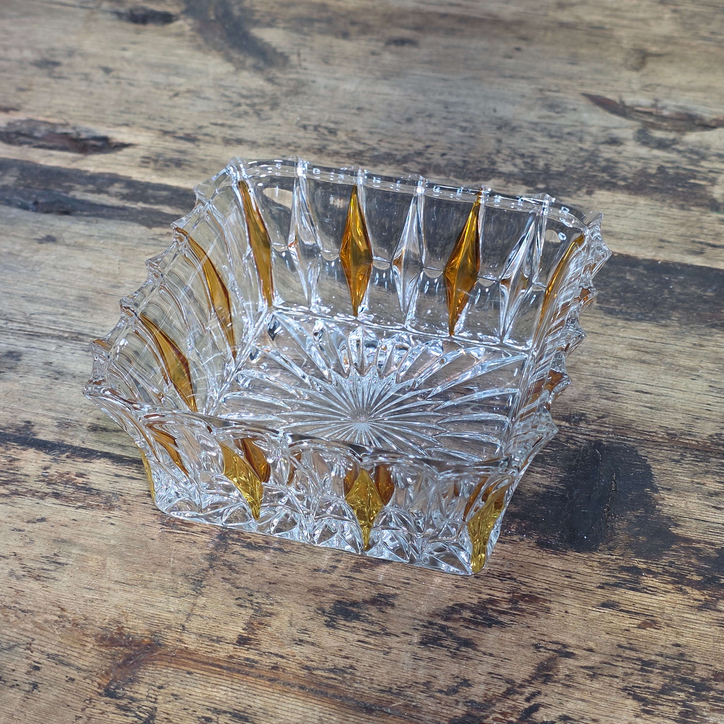 Vintage Clear Glass Square Bowl Trinket Dish Ashtray Heavy Mid Century 4.75"