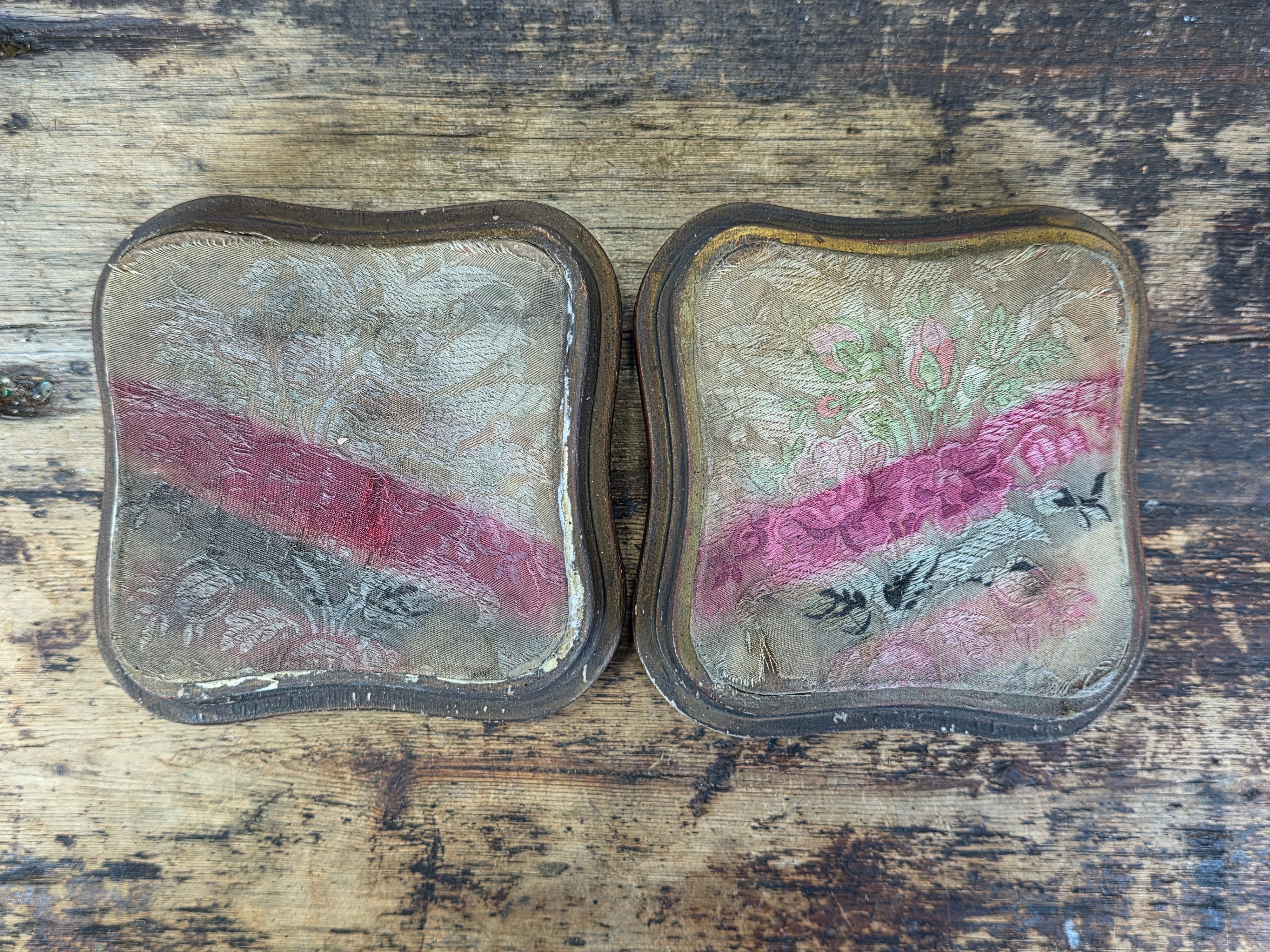 Antique Victorian French Silk Ribbon Display Stand Plinth Pedestal Vase Bases Pair