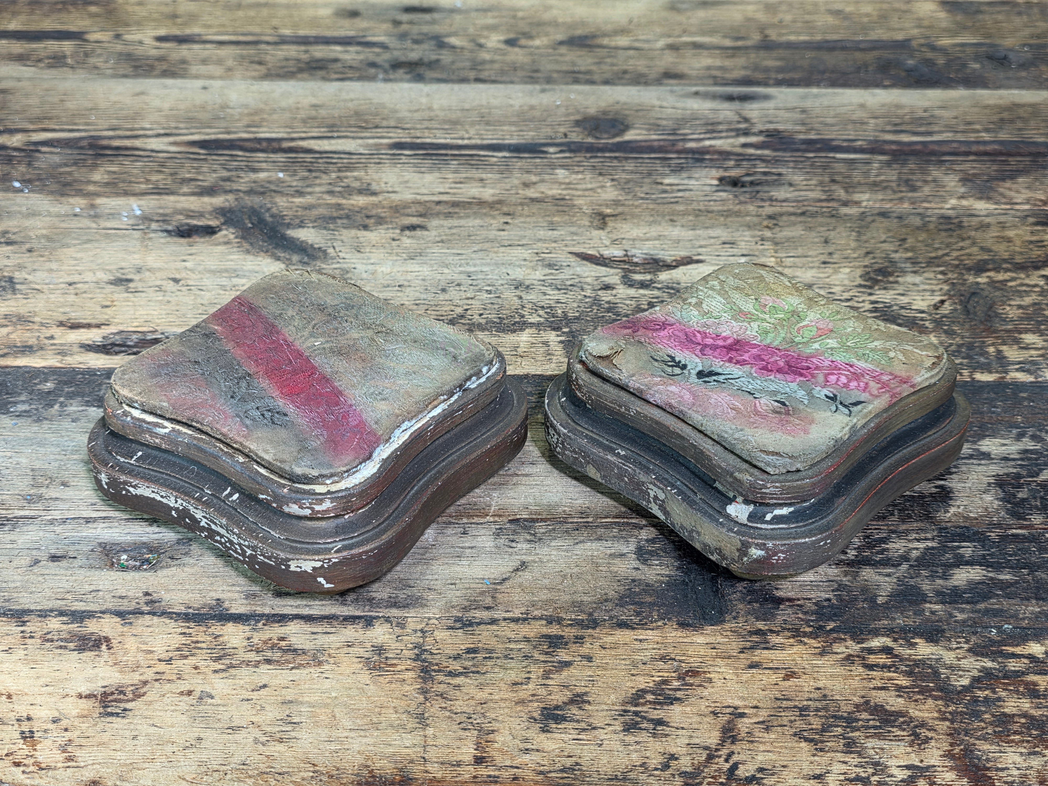 Antique Victorian French Silk Ribbon Display Stand Plinth Pedestal Vase Bases Pair