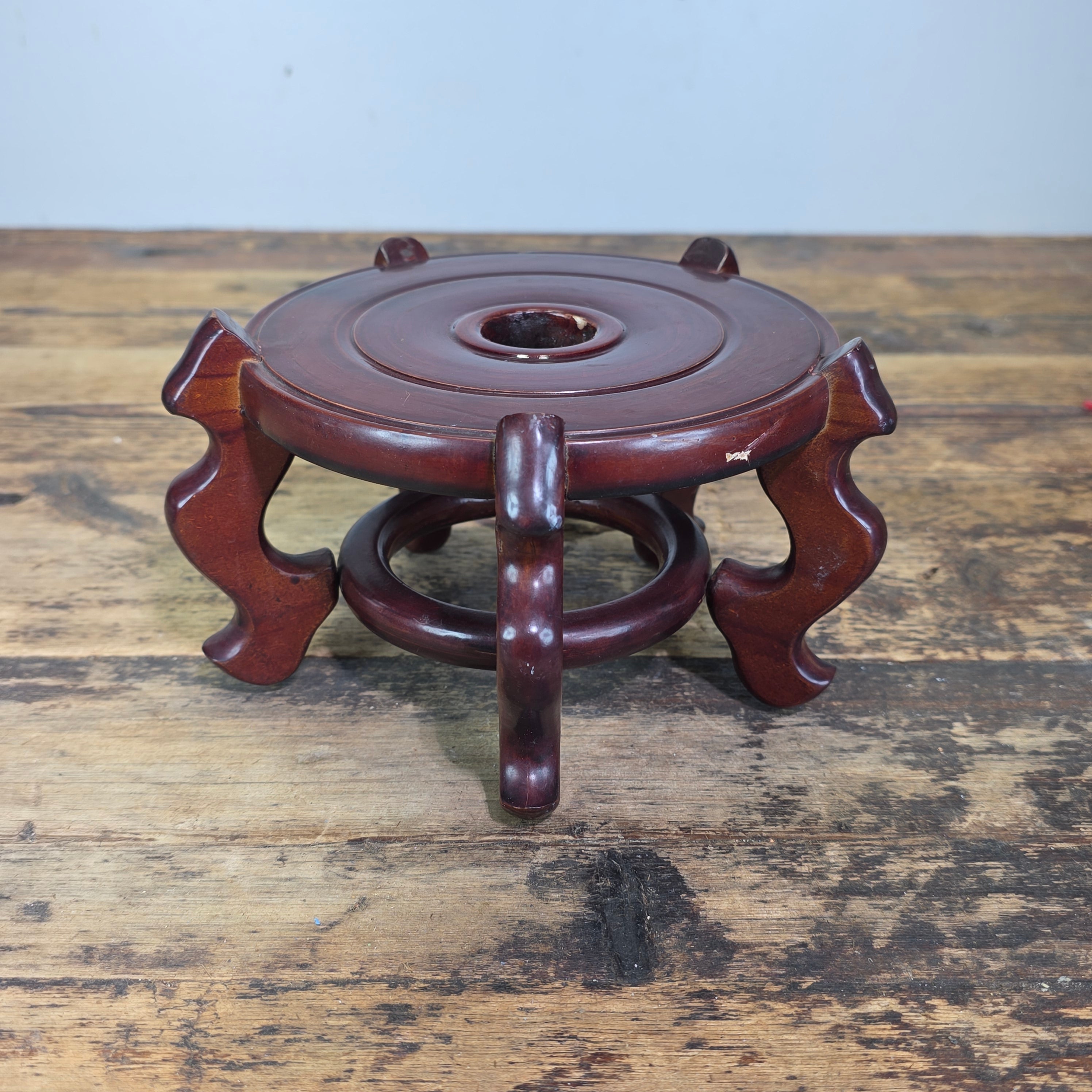 Share Vintage Chinese Wood Display Stand Round 5 Leg Ginger Jar Vase Bowl Base 6" Dia