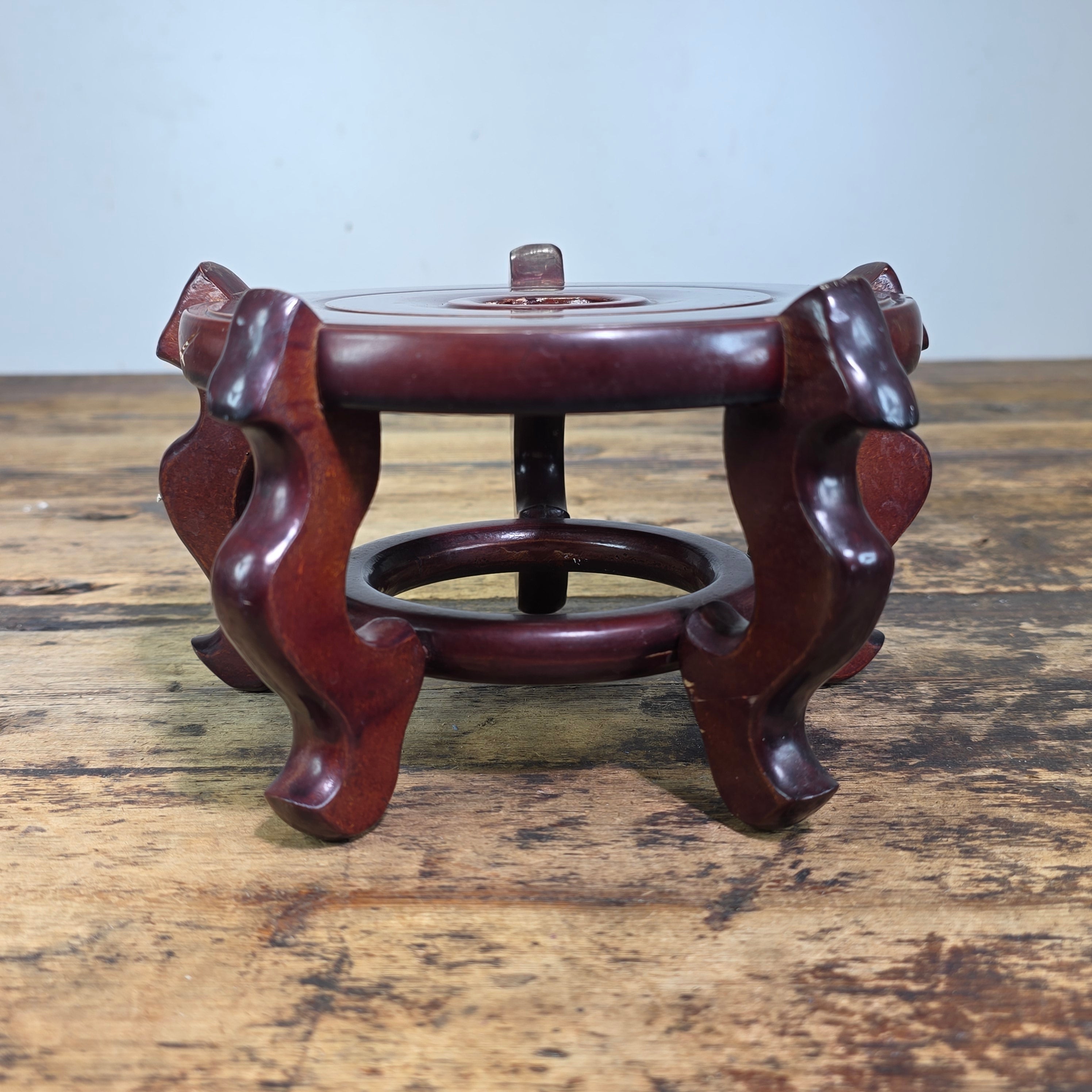 Share Vintage Chinese Wood Display Stand Round 5 Leg Ginger Jar Vase Bowl Base 6" Dia