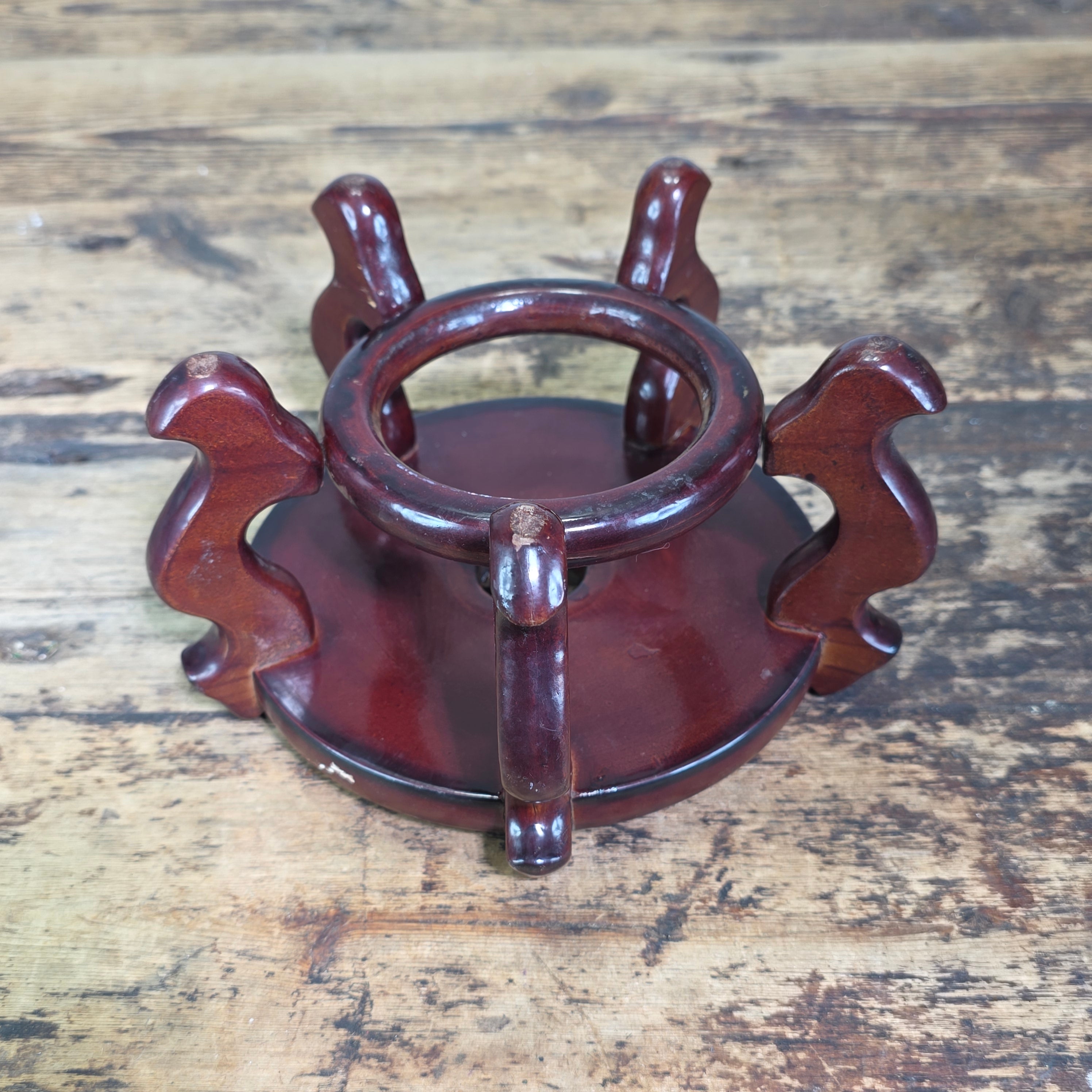 Share Vintage Chinese Wood Display Stand Round 5 Leg Ginger Jar Vase Bowl Base 6" Dia