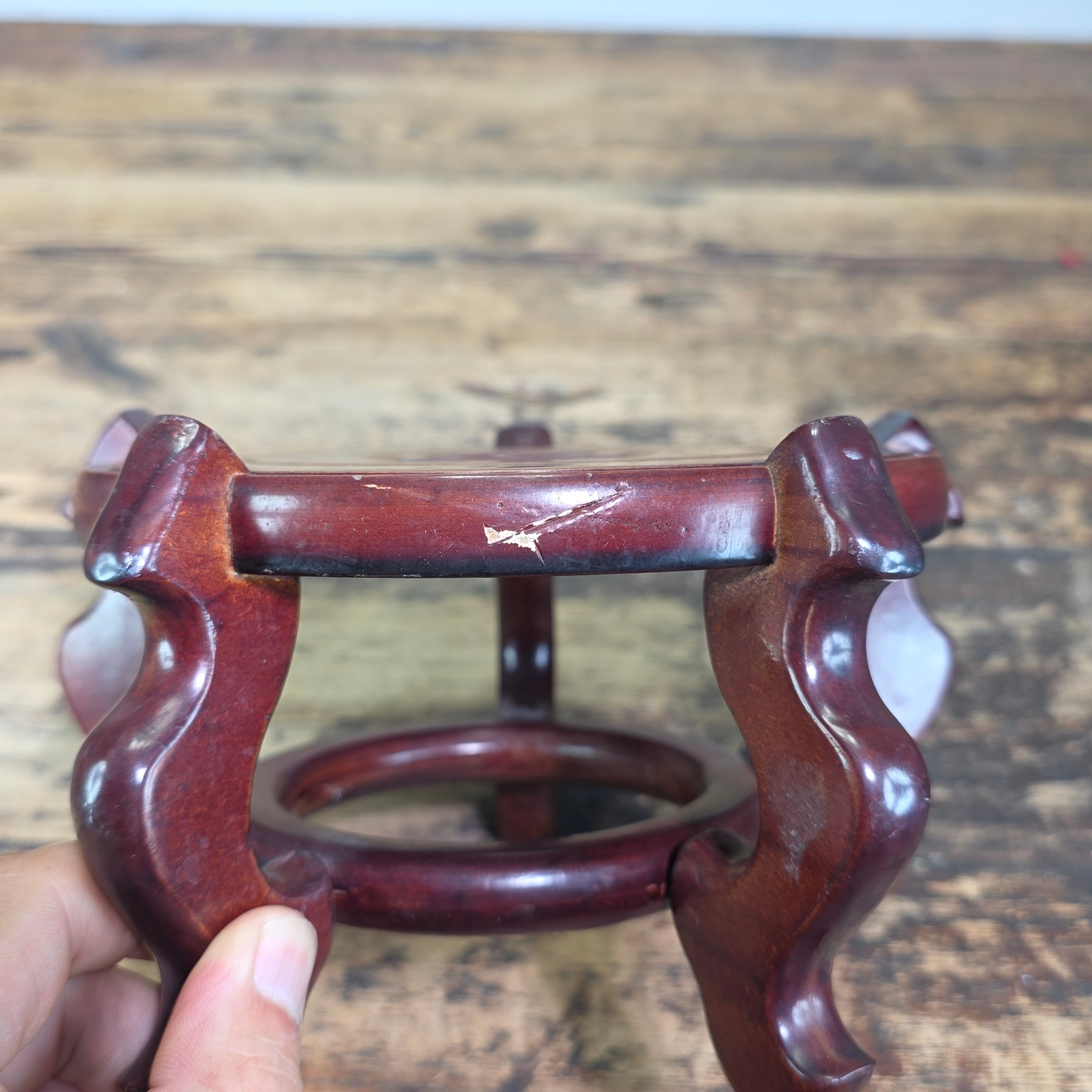 Share Vintage Chinese Wood Display Stand Round 5 Leg Ginger Jar Vase Bowl Base 6" Dia