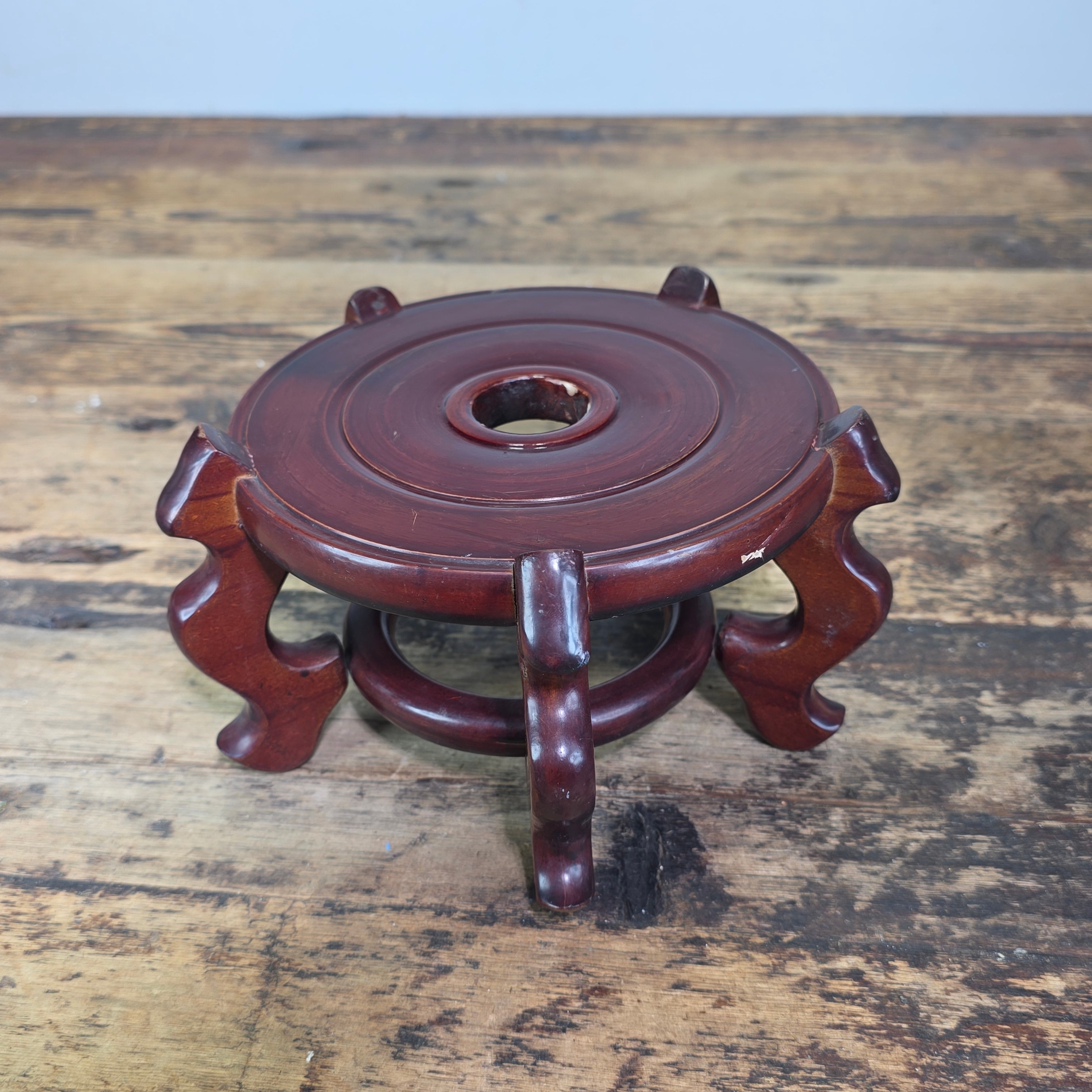 Share Vintage Chinese Wood Display Stand Round 5 Leg Ginger Jar Vase Bowl Base 6" Dia