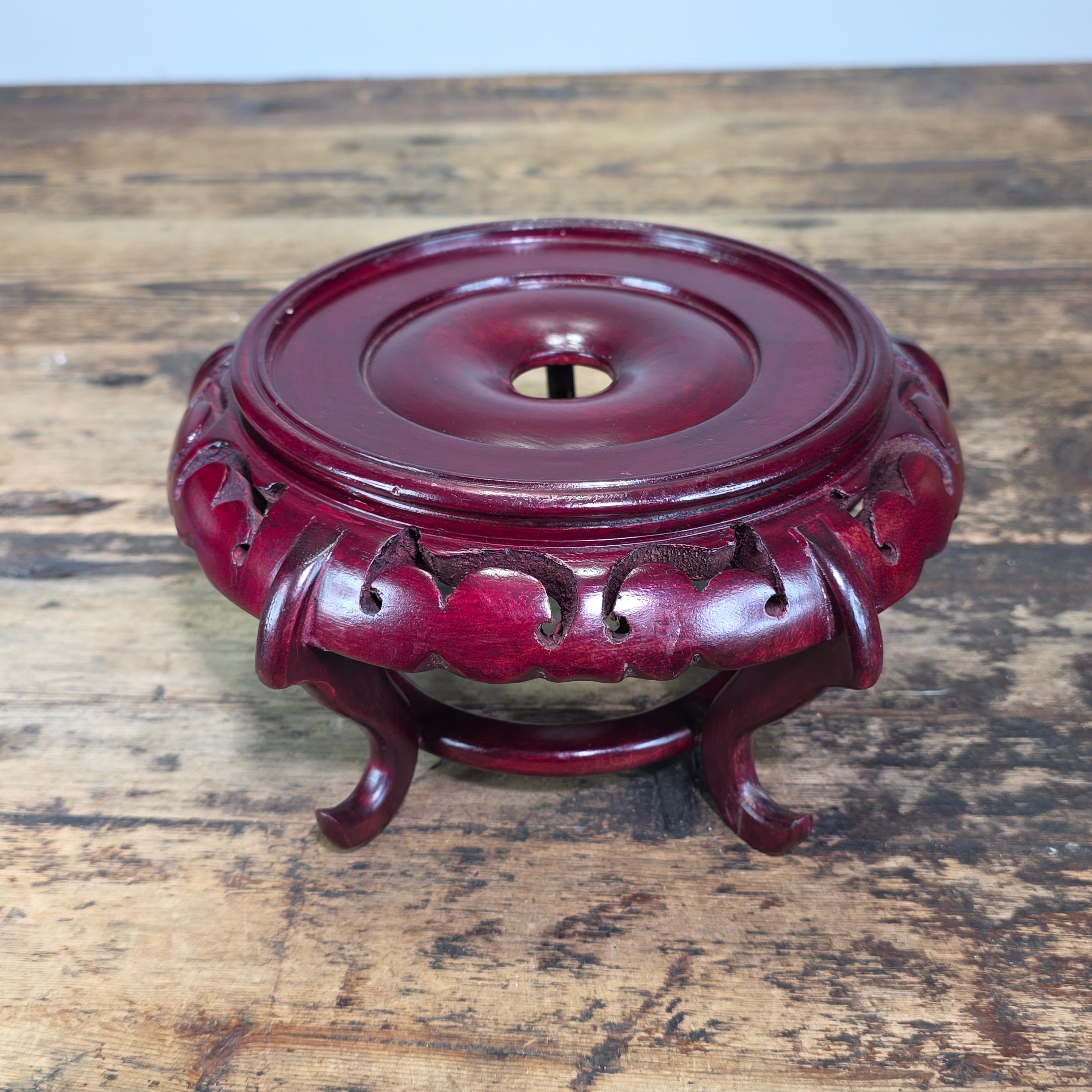 Vintage Chinese Wood Display Stand Round 5 Leg Ginger Jar Vase Bowl Base 5.25"