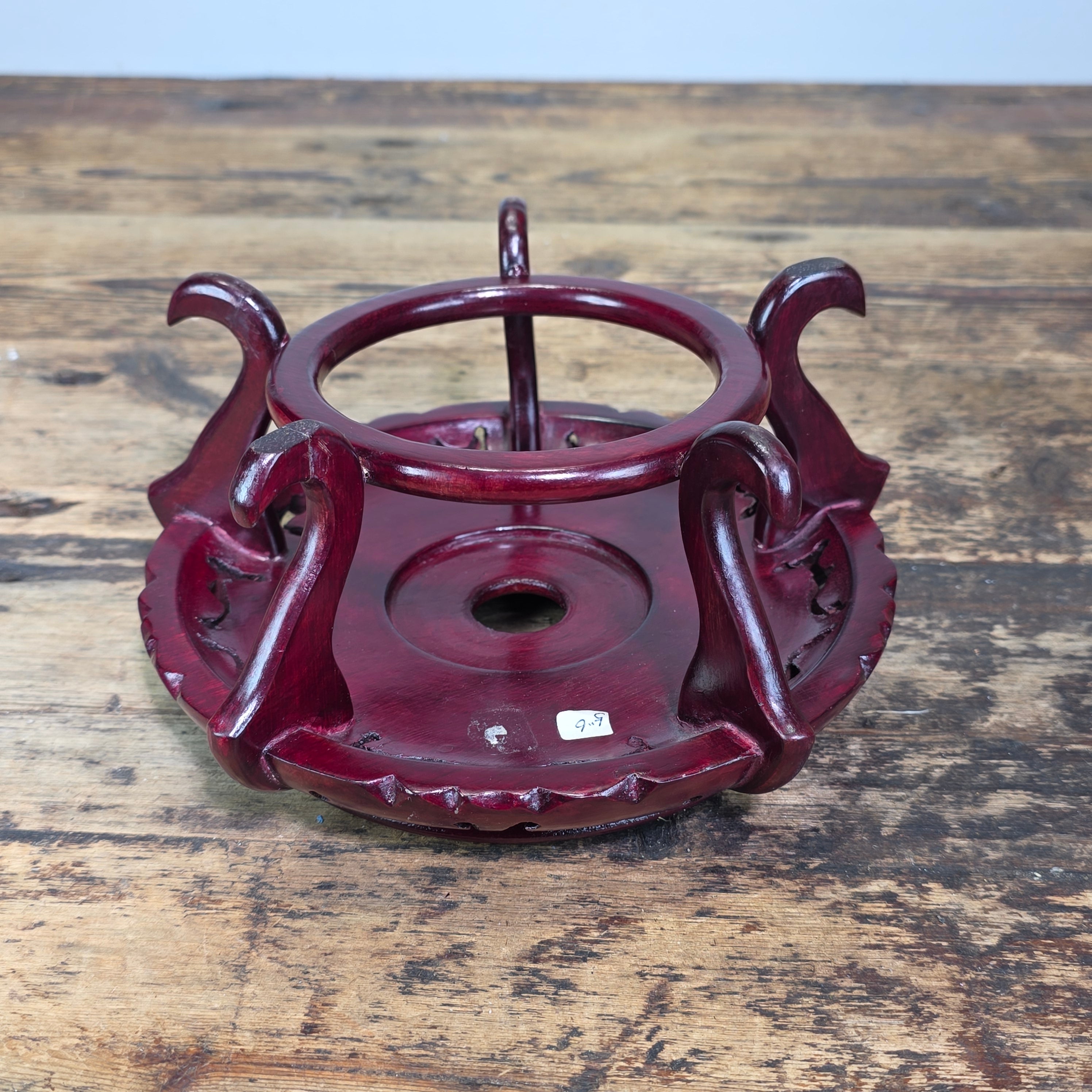 Vintage Chinese Wood Display Stand Round 5 Leg Ginger Jar Vase Bowl Base 5.25"