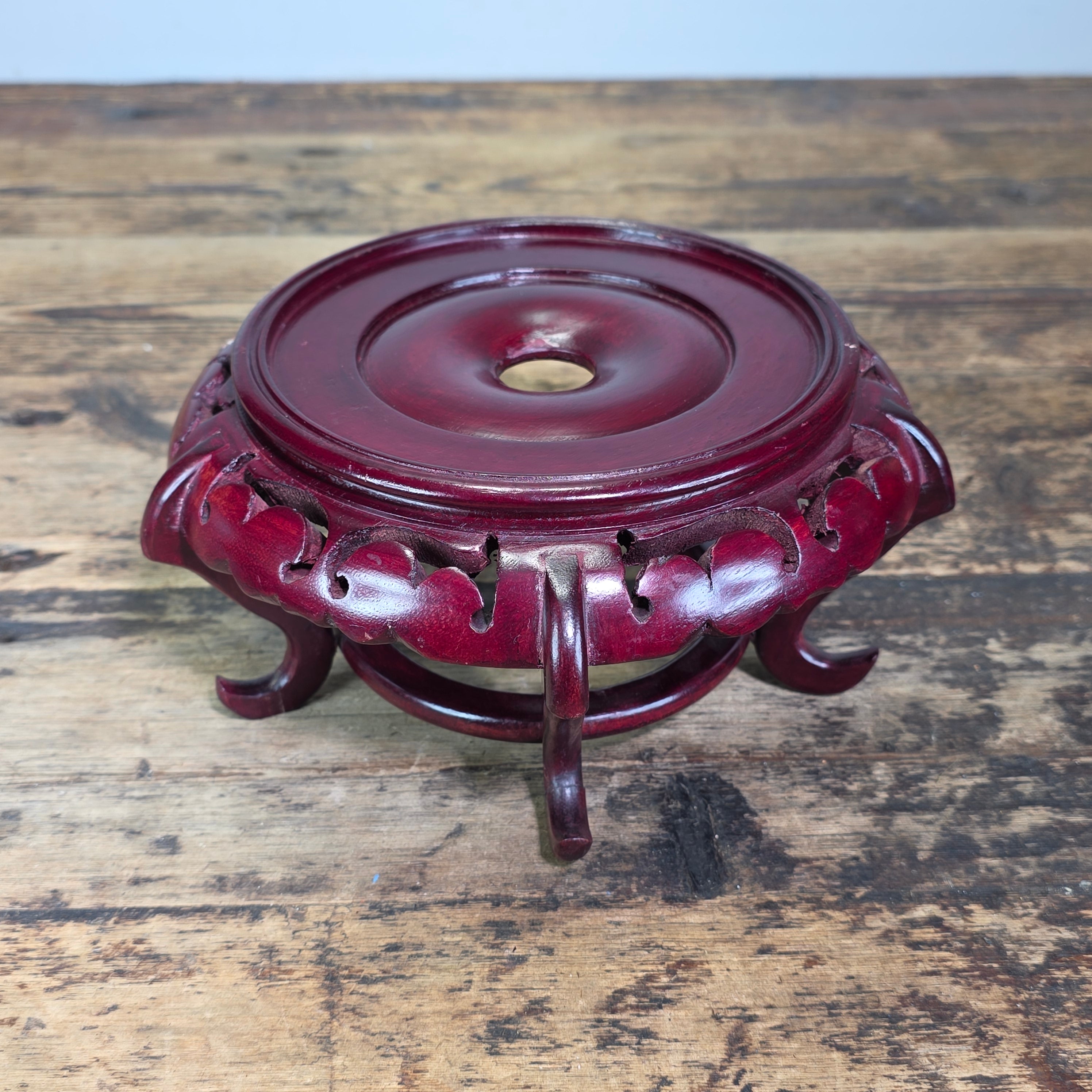 Vintage Chinese Wood Display Stand Round 5 Leg Ginger Jar Vase Bowl Base 5.25"