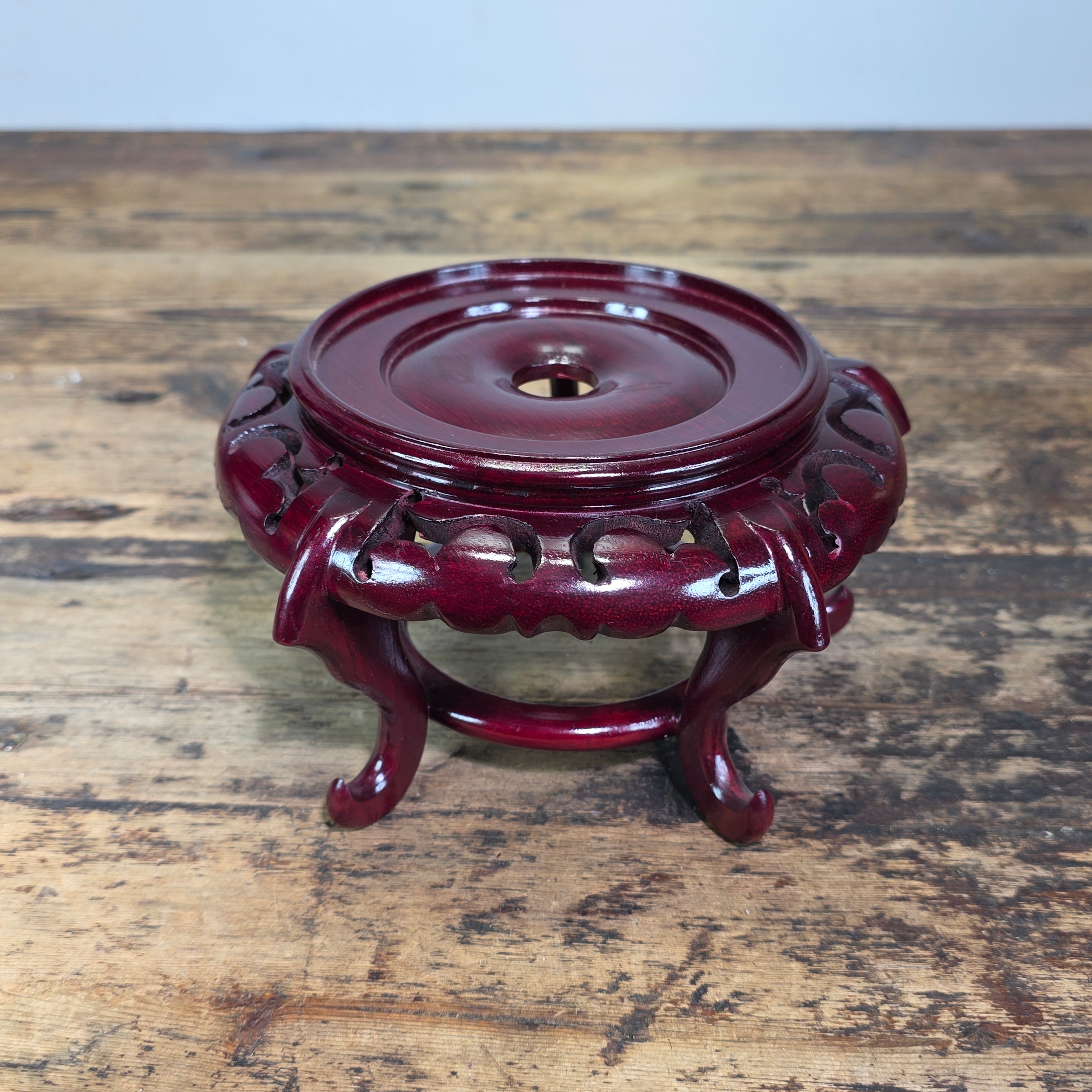 Vintage Chinese Wood Display Stand Round 5 Leg Ginger Jar Vase Bowl Base 4.75"