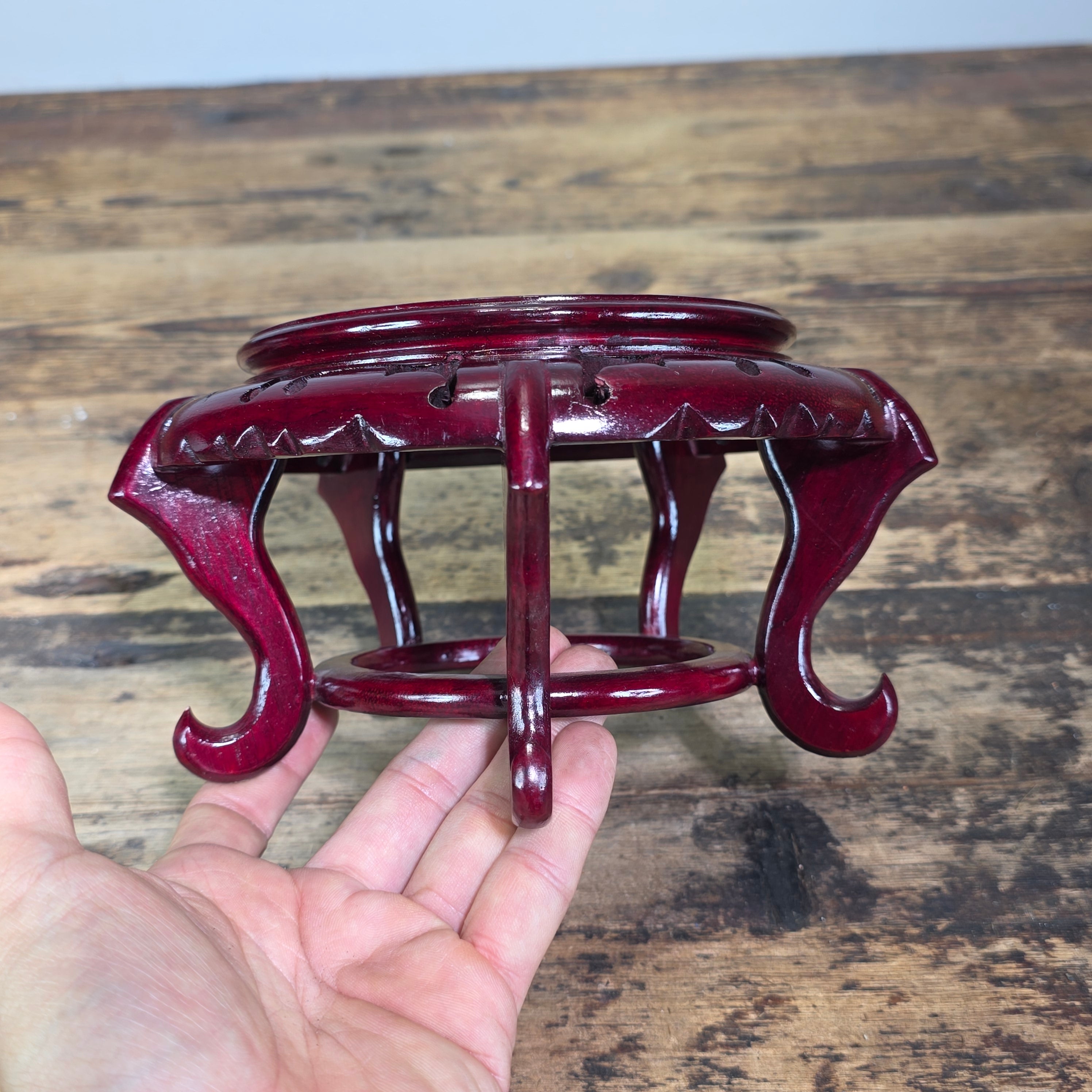 Vintage Chinese Wood Display Stand Round 5 Leg Ginger Jar Vase Bowl Base 4.75"
