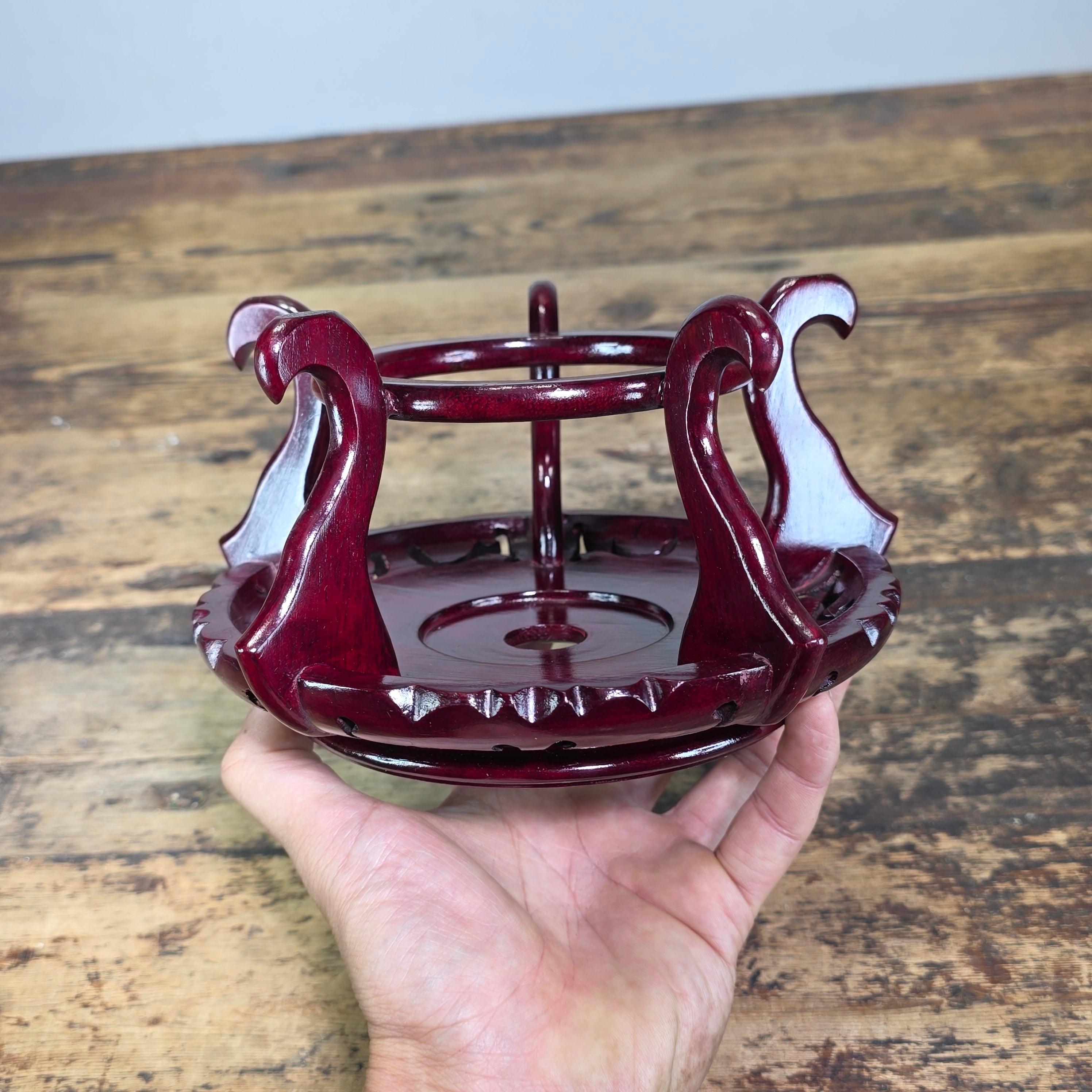 Vintage Chinese Wood Display Stand Round 5 Leg Ginger Jar Vase Bowl Base 4.75"