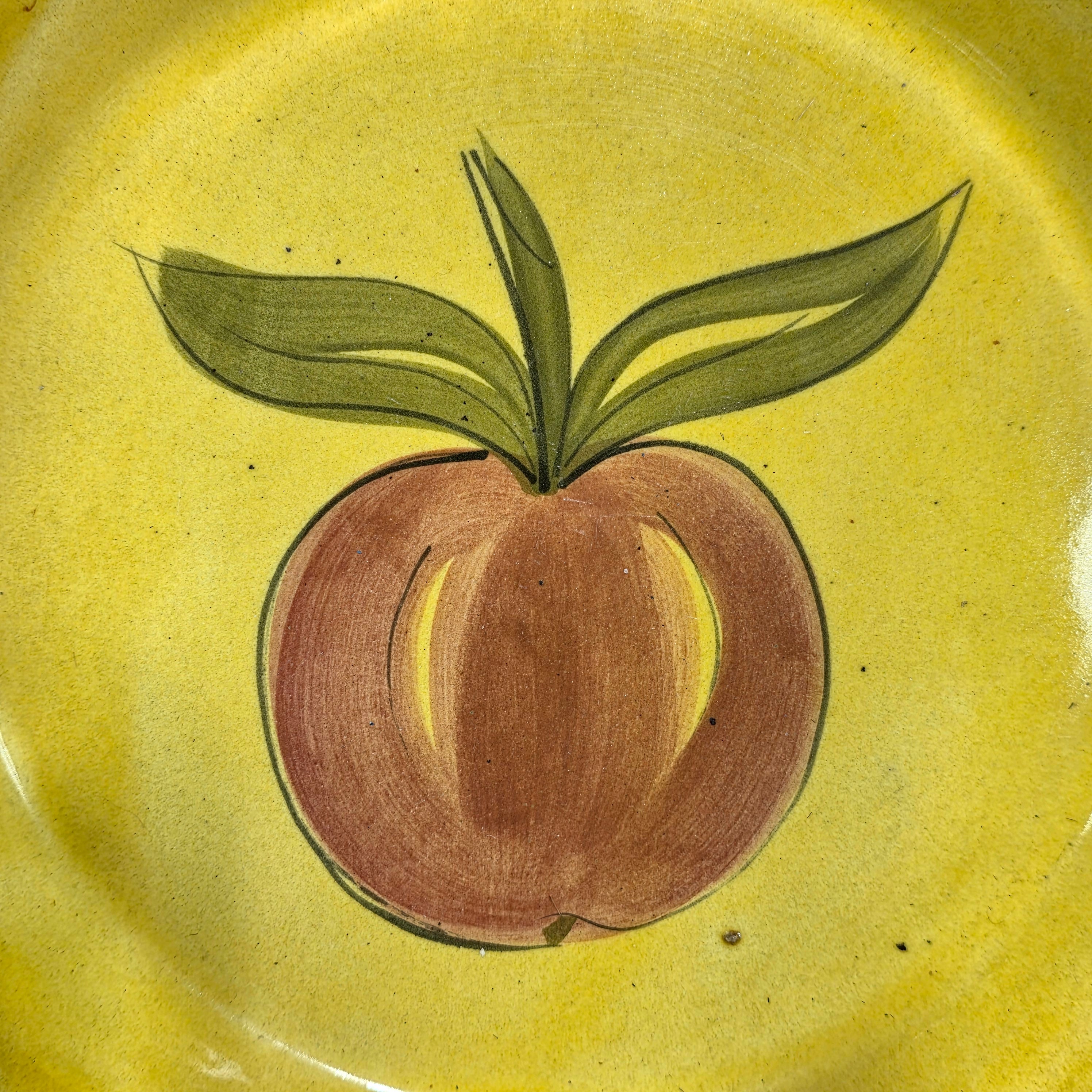 Vintage 1971 Los Angeles Potteries Yellow Pie Dish Peach Fruit Ceramic Pan 630
