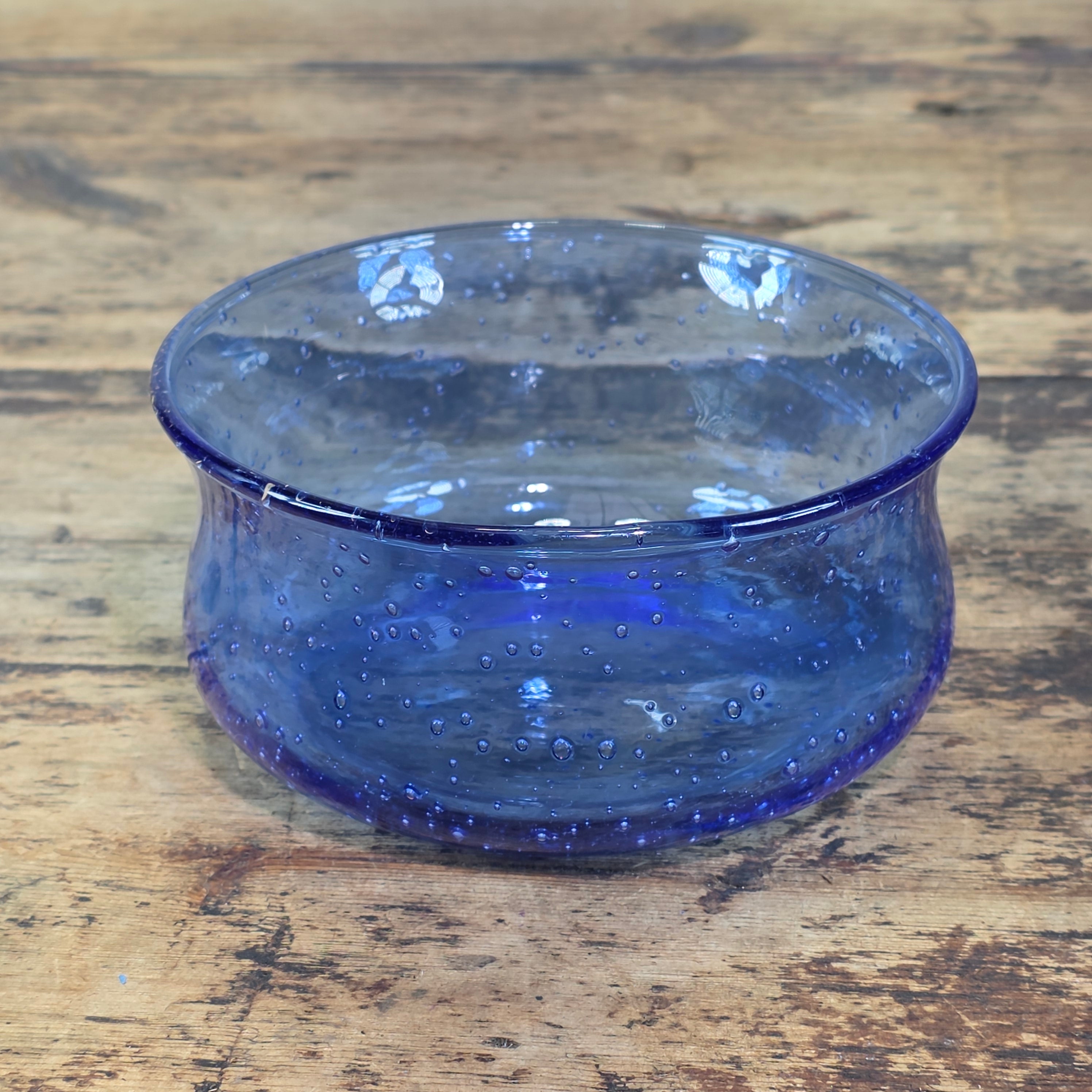 Vintage Cobalt Blue Seeded Glass Bowl Pair MCM Hand Blown Flared Small Catchall