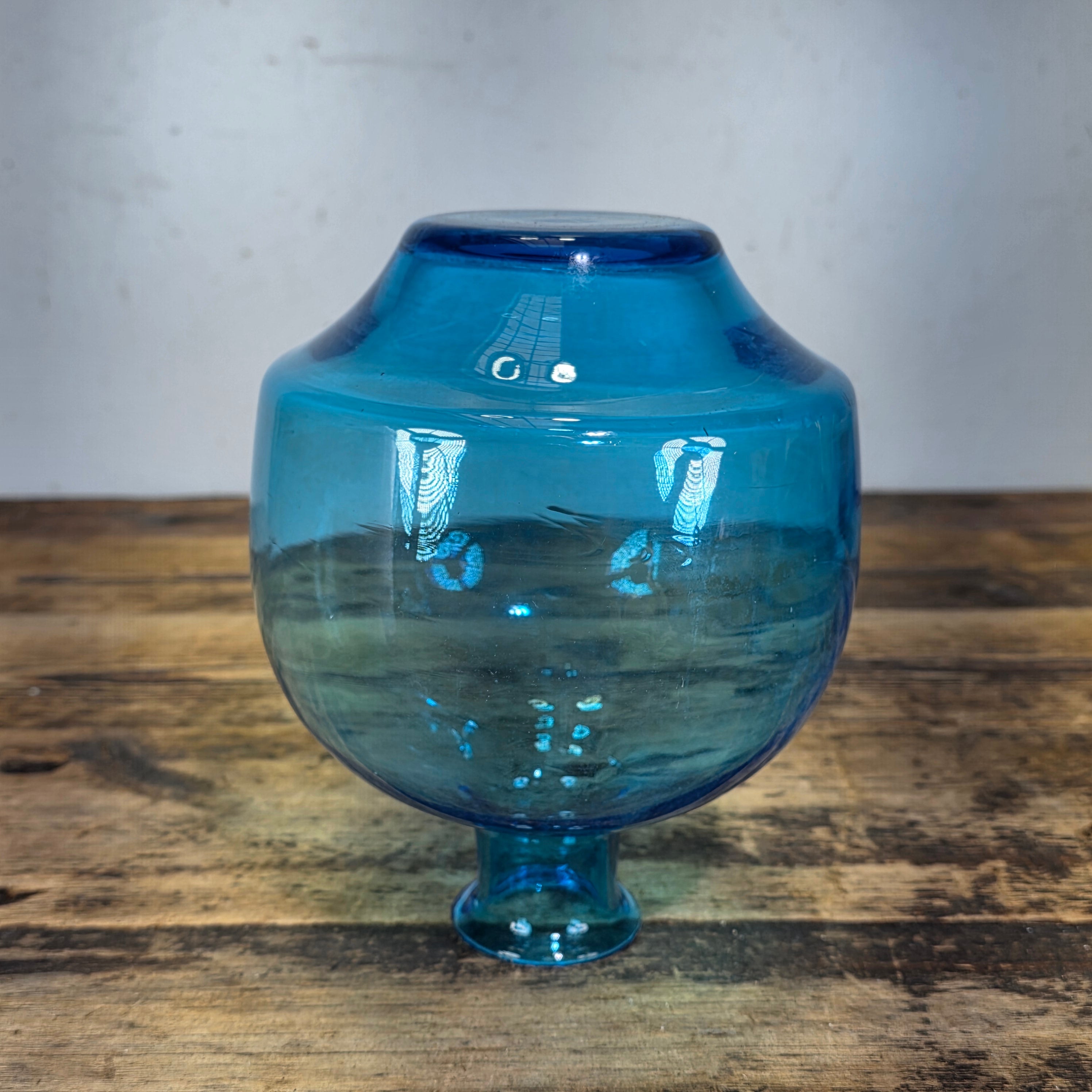 Vintage MCM Amber Glass Vase 3 Pinch Dimple Hand Blown Mid Century Retro 7"