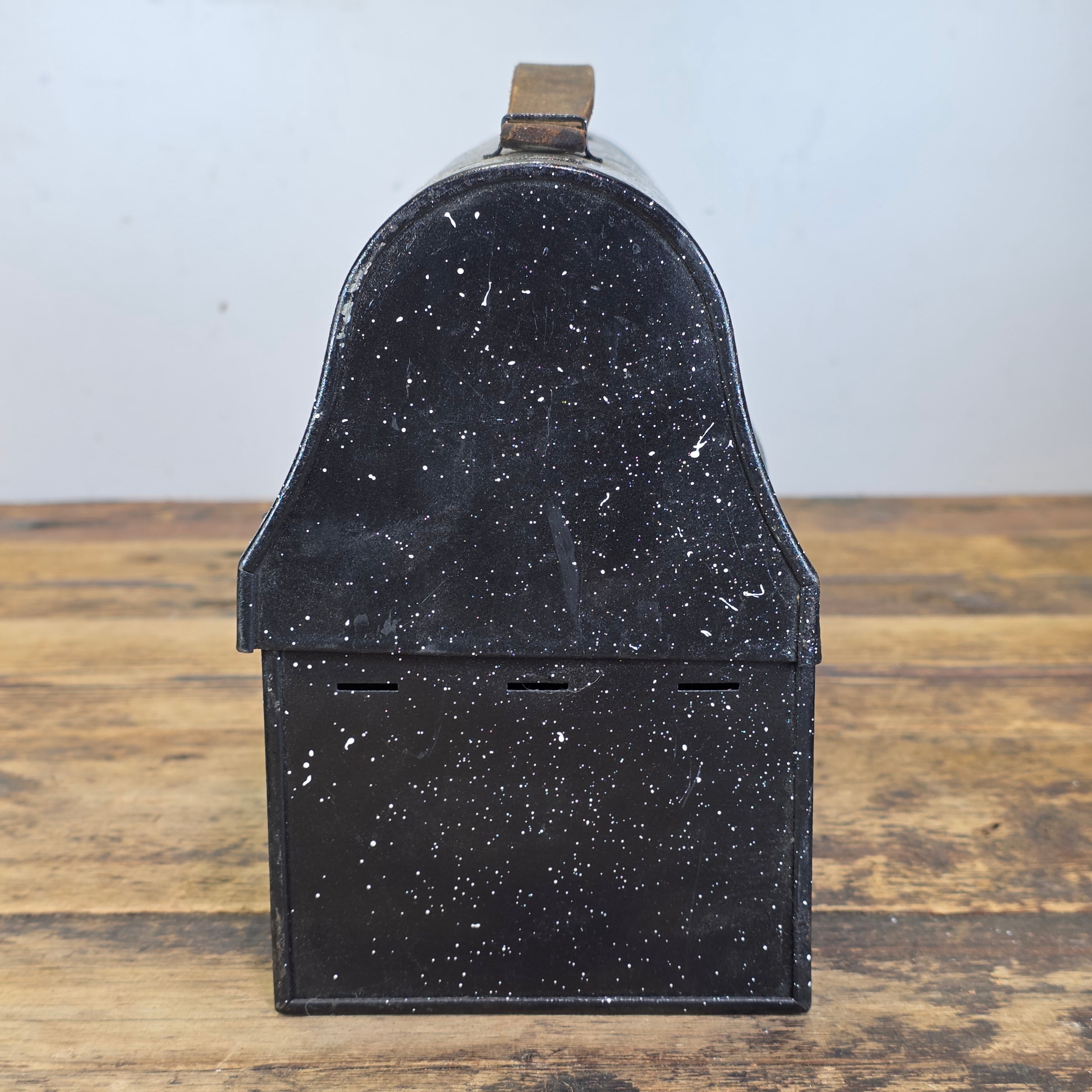 Vintage Thermos Black Dome Metal Lunch Box Leather Handle Miner Pail Antique