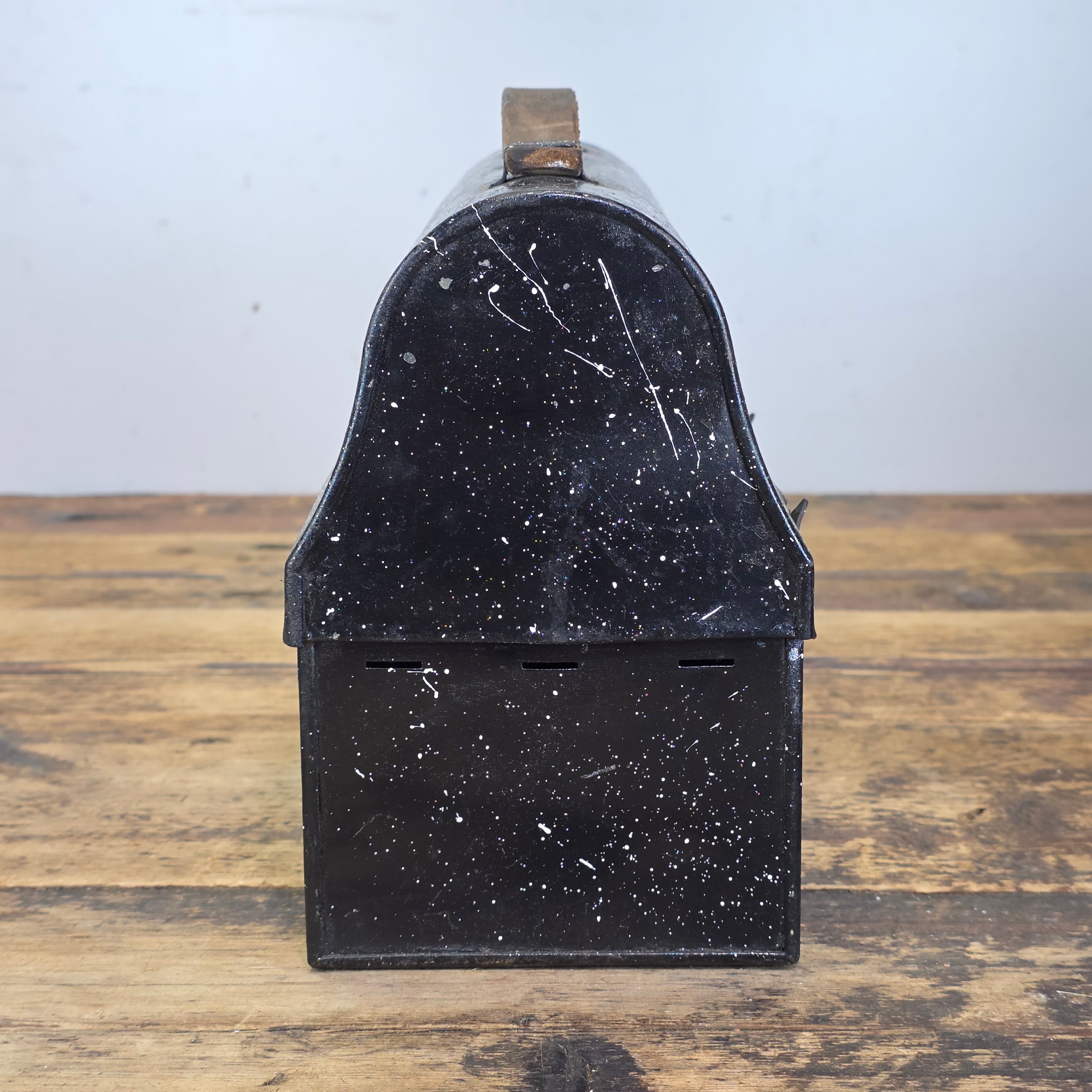 Vintage Thermos Black Dome Metal Lunch Box Leather Handle Miner Pail Antique