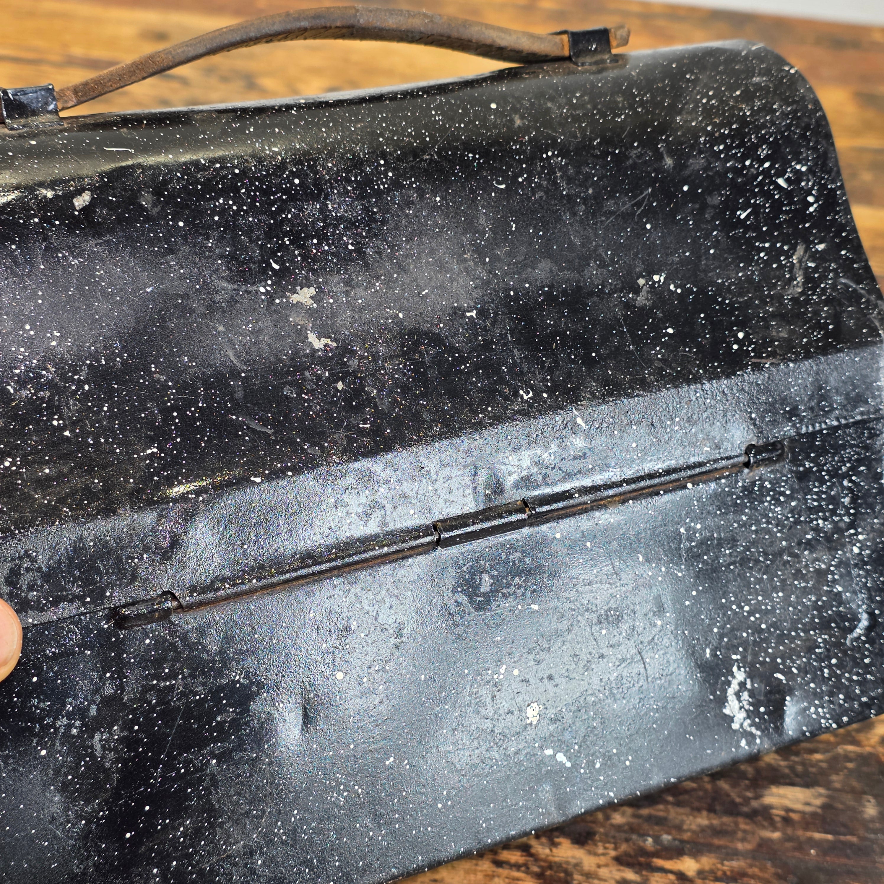 Vintage Thermos Black Dome Metal Lunch Box Leather Handle Miner Pail Antique