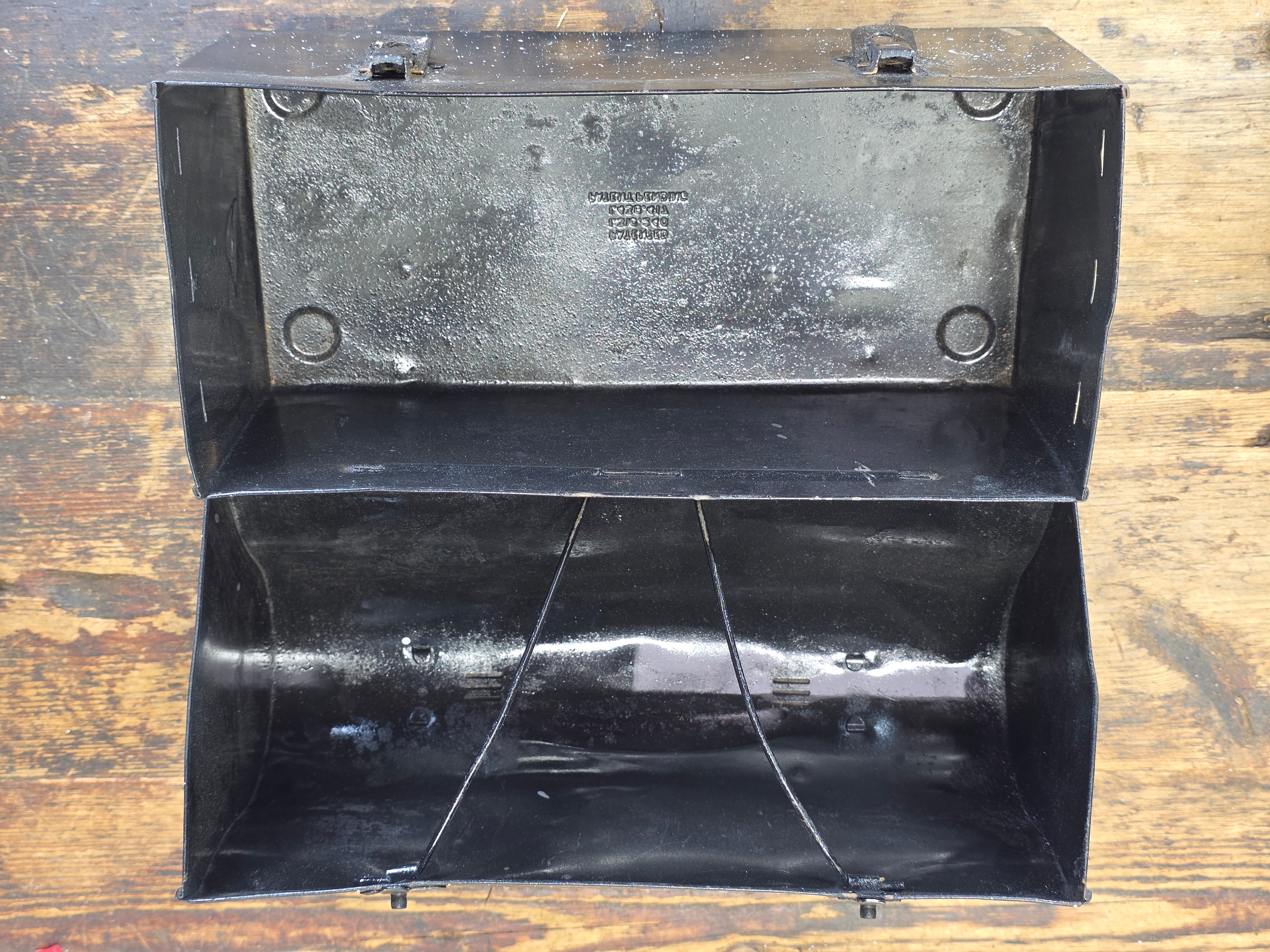 Vintage Thermos Black Dome Metal Lunch Box Leather Handle Miner Pail Antique
