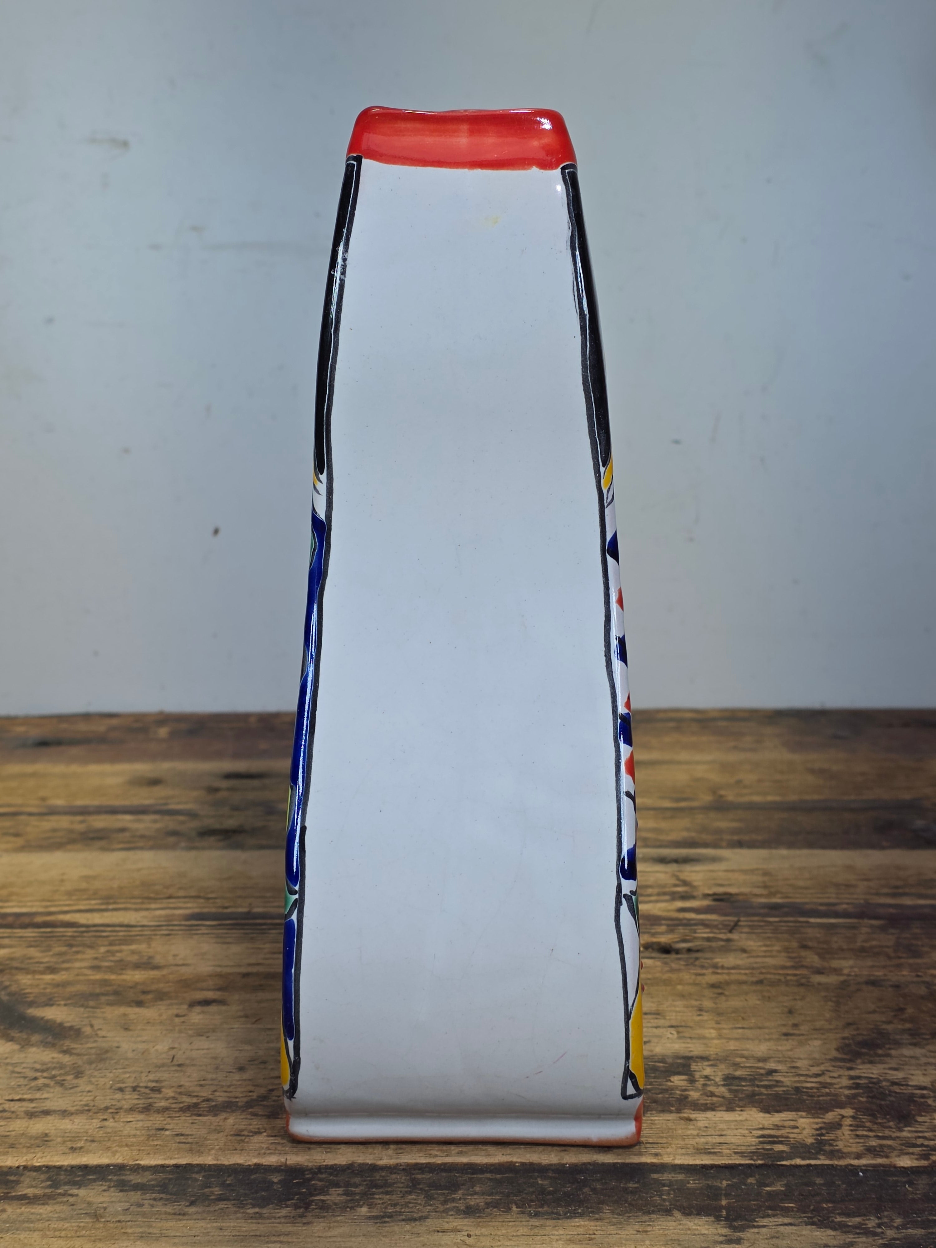 Talavera Mexican Pottery Vase Vintage Hand Painted Triangle Flower Floral Mexico