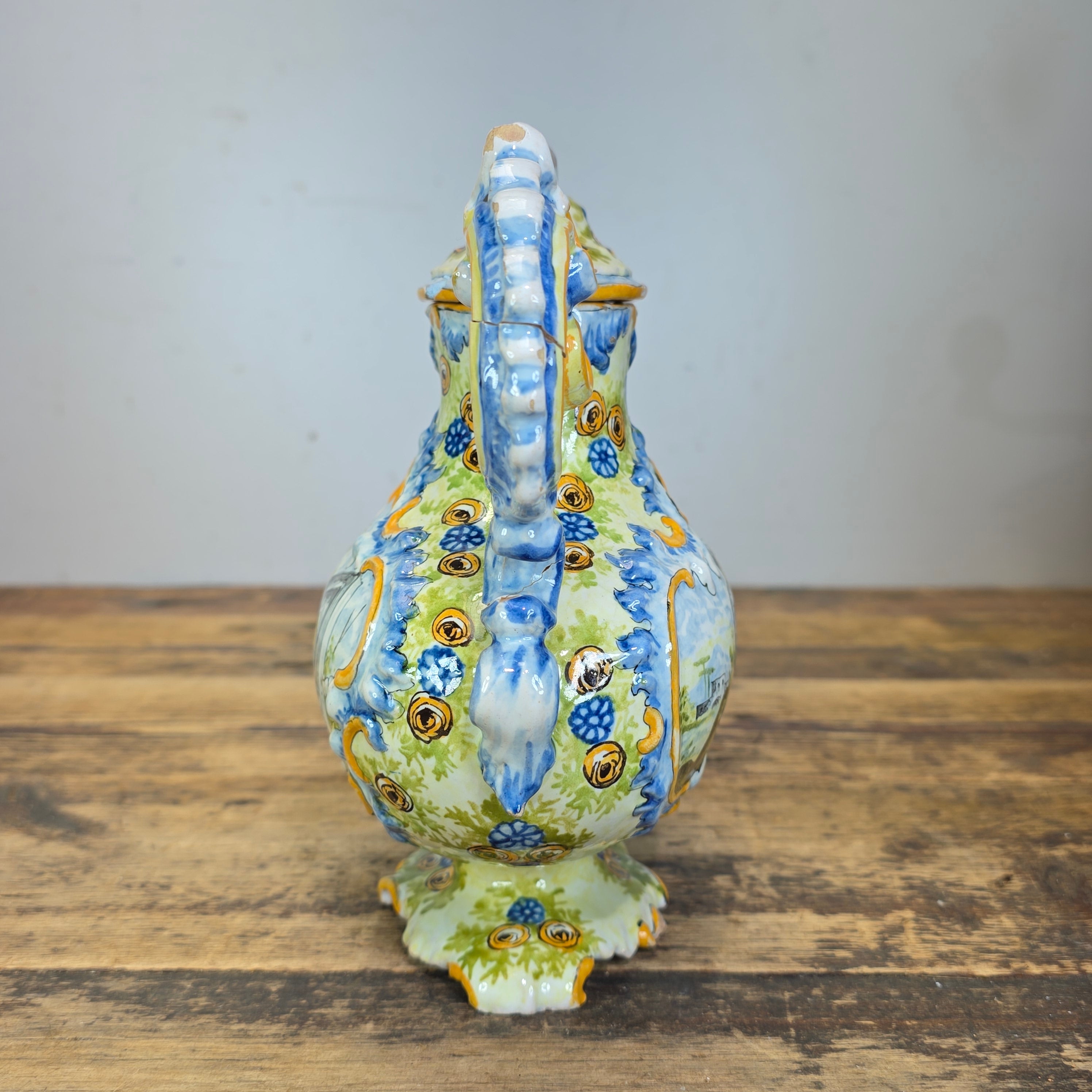 Vintage Italian Majolica Lidded Urn Vase Hand Painted Istoriato Pot Handle M (Damage)