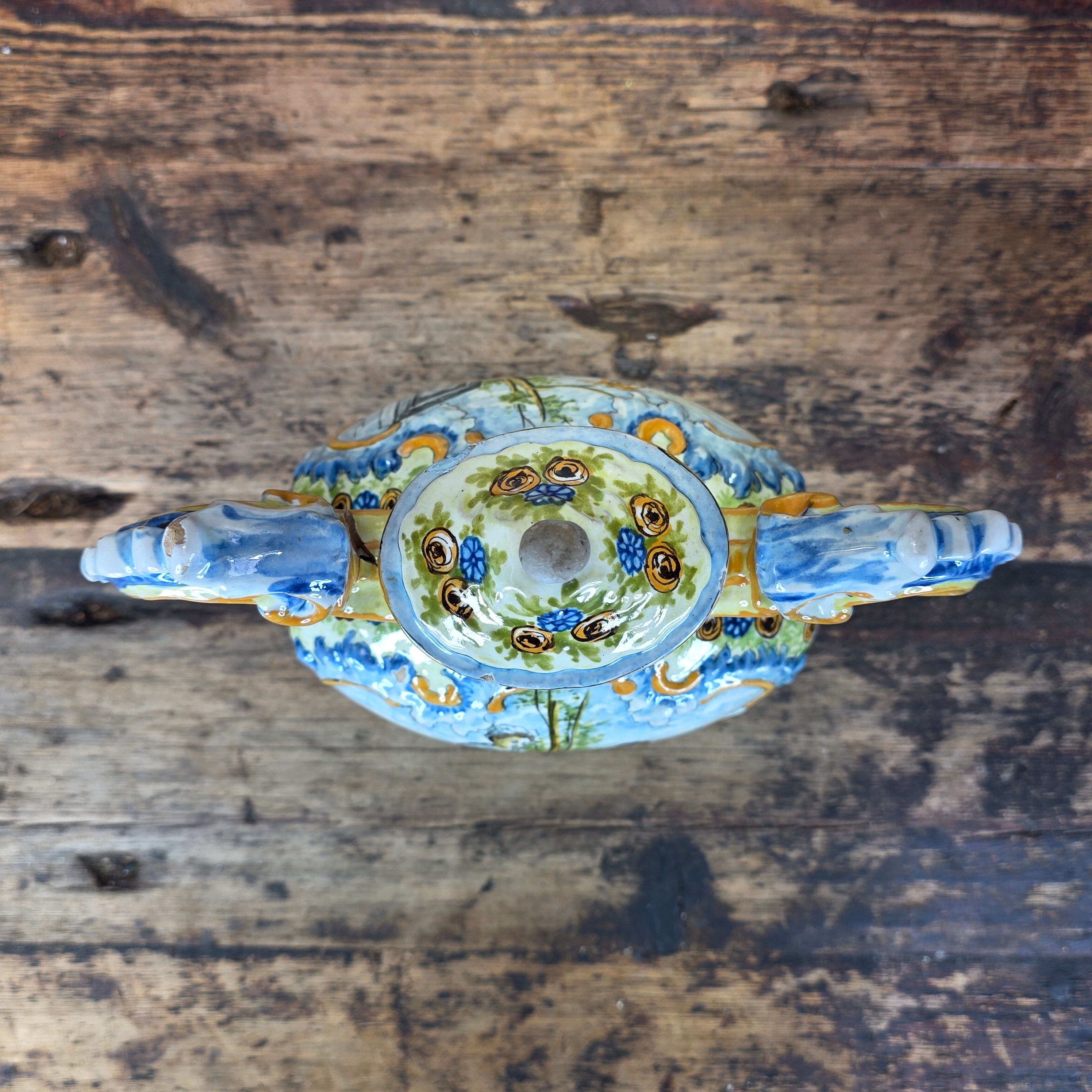 Vintage Italian Majolica Lidded Urn Vase Hand Painted Istoriato Pot Handle M (Damage)