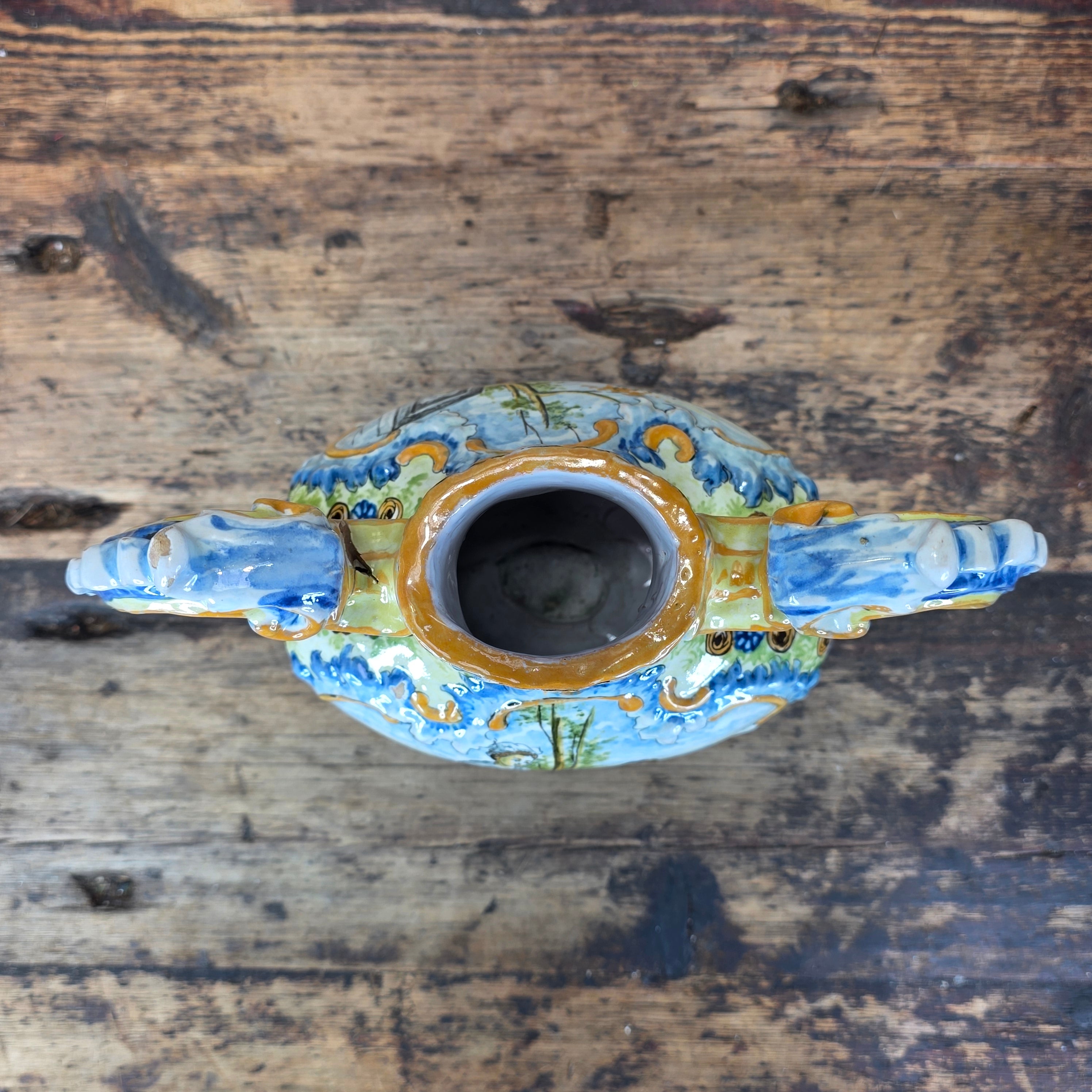 Vintage Italian Majolica Lidded Urn Vase Hand Painted Istoriato Pot Handle M (Damage)