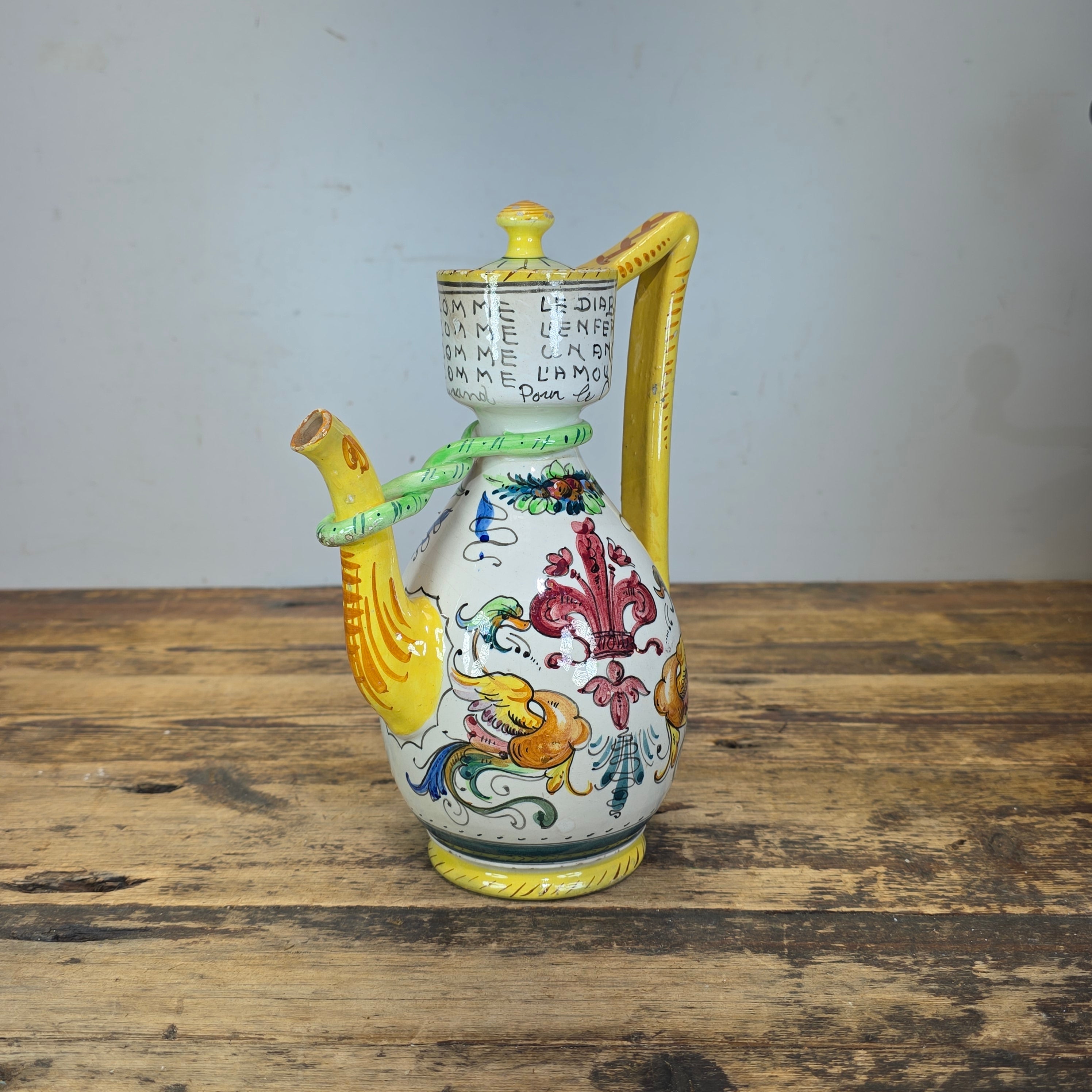 Vtg Fratelli Fanciullacci Raffaellesco Dragon Majolica Pitcher Signed FF Italy