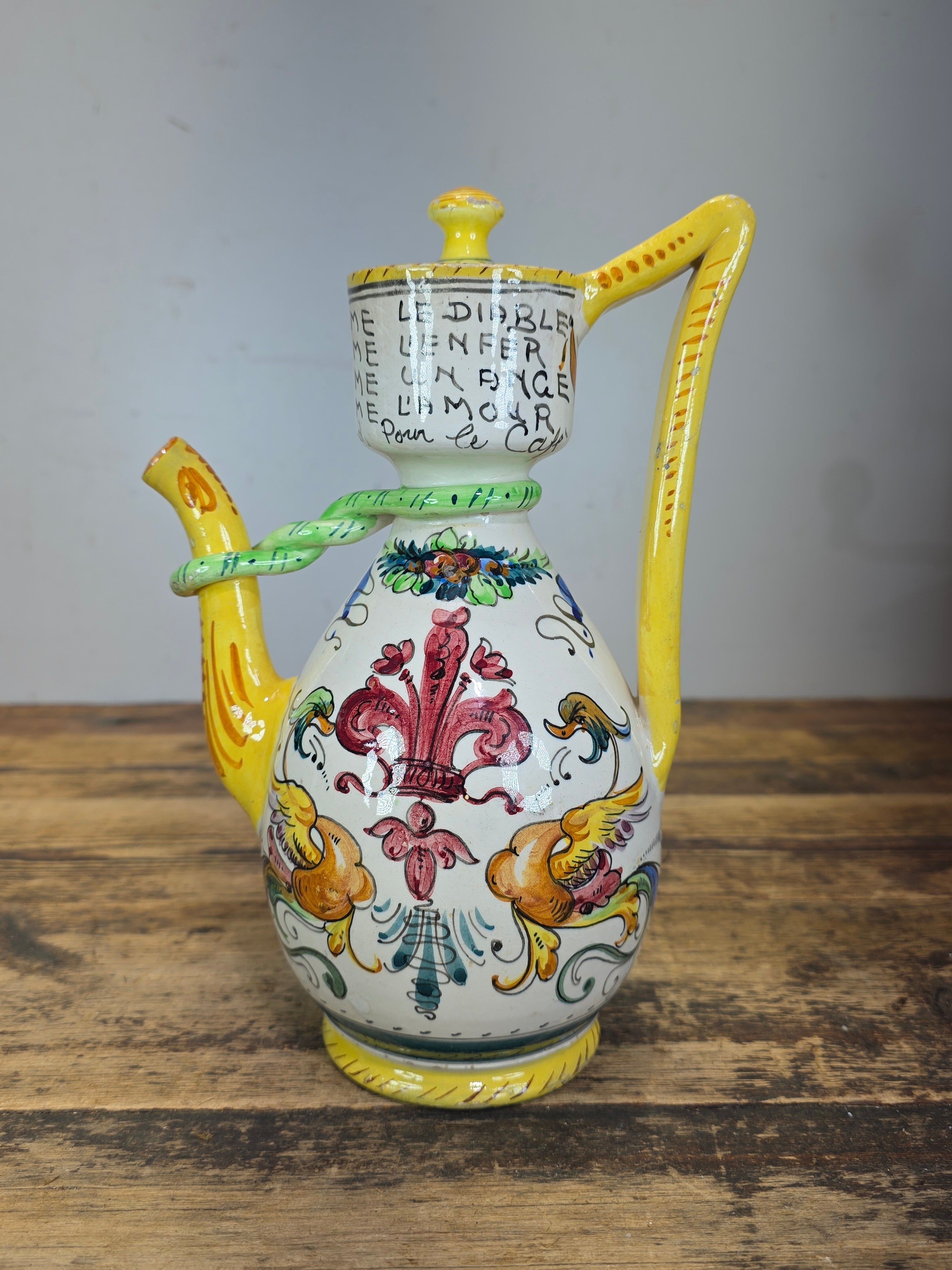 Vtg Fratelli Fanciullacci Raffaellesco Dragon Majolica Pitcher Signed FF Italy