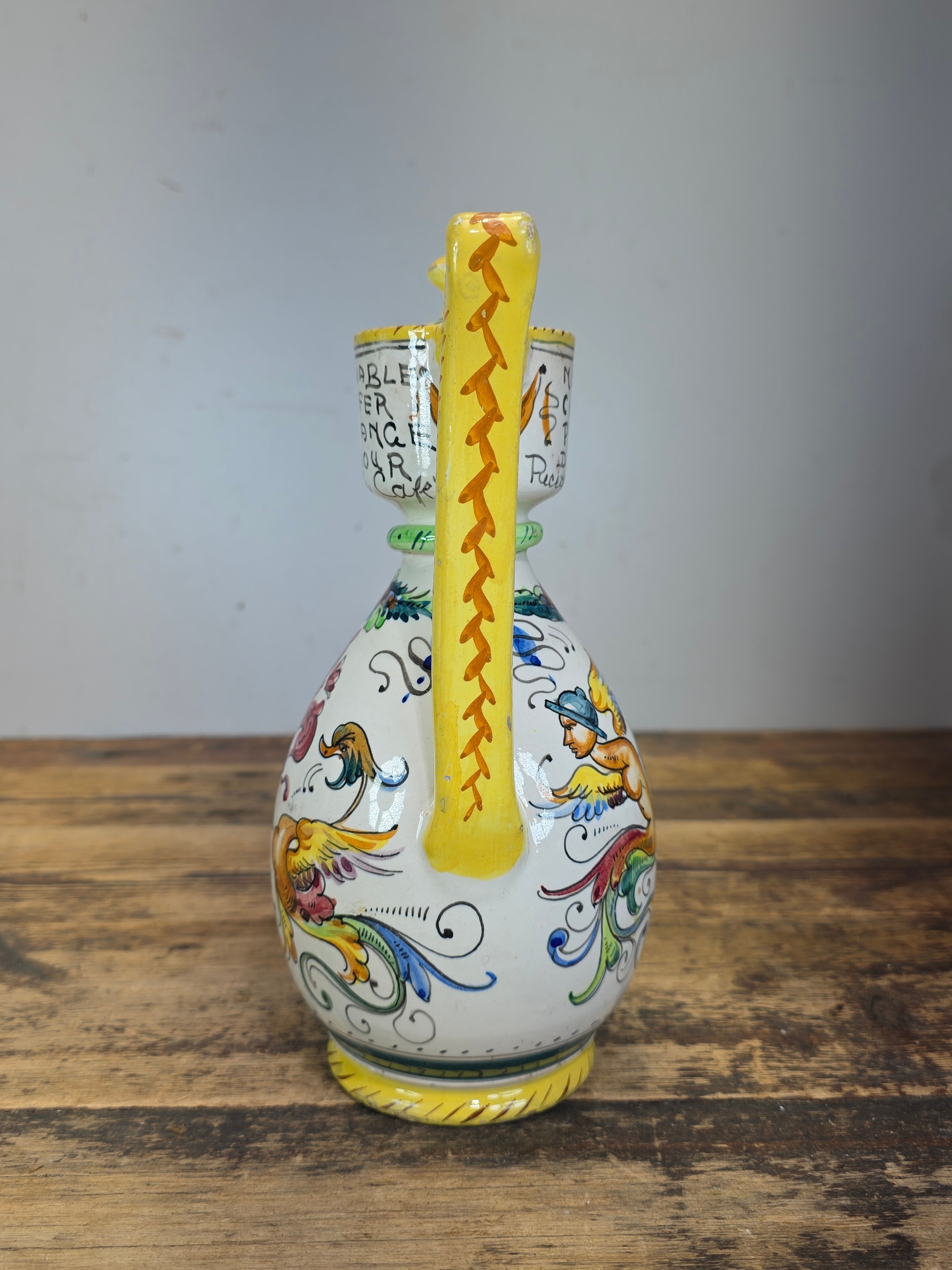 Vtg Fratelli Fanciullacci Raffaellesco Dragon Majolica Pitcher Signed FF Italy
