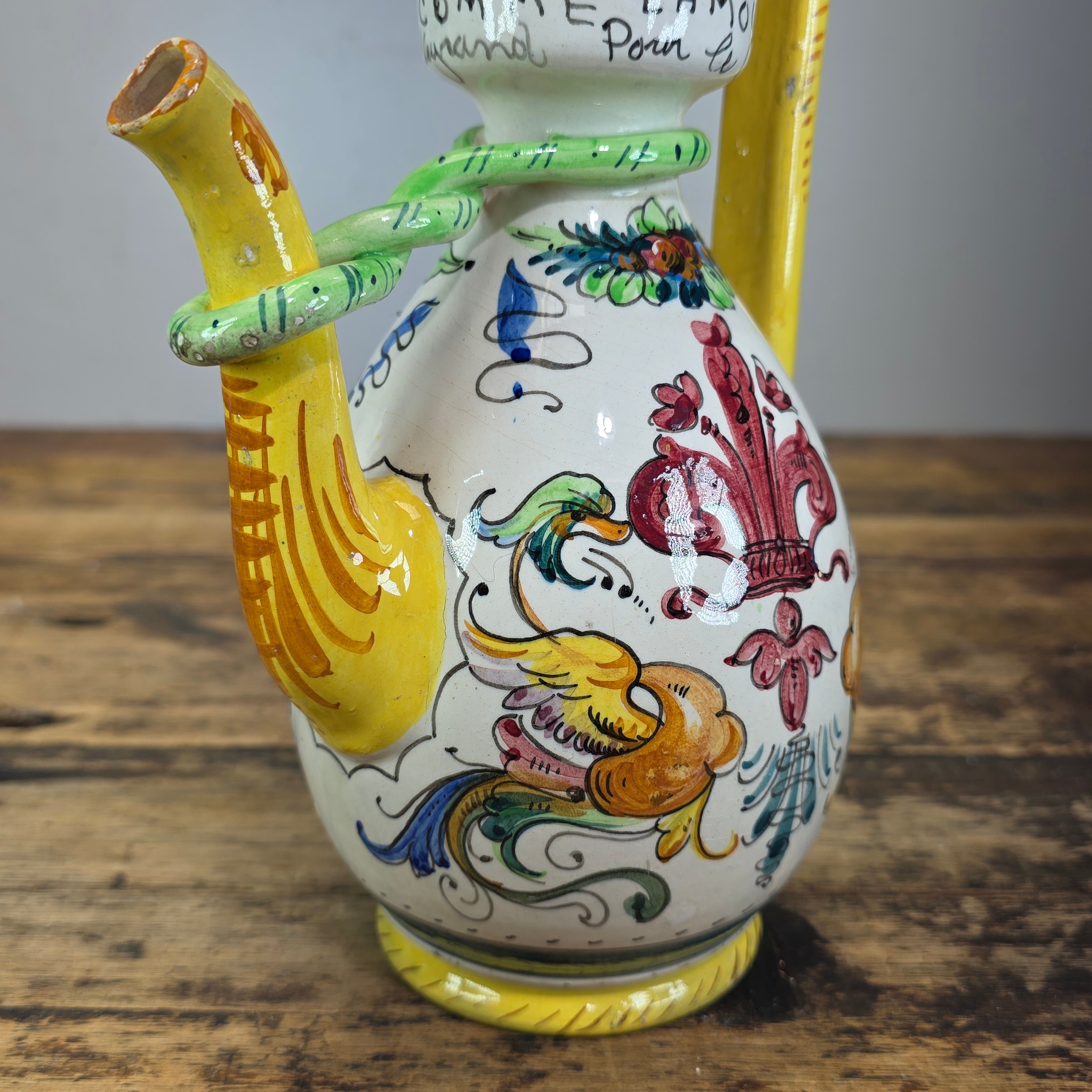 Vtg Fratelli Fanciullacci Raffaellesco Dragon Majolica Pitcher Signed FF Italy