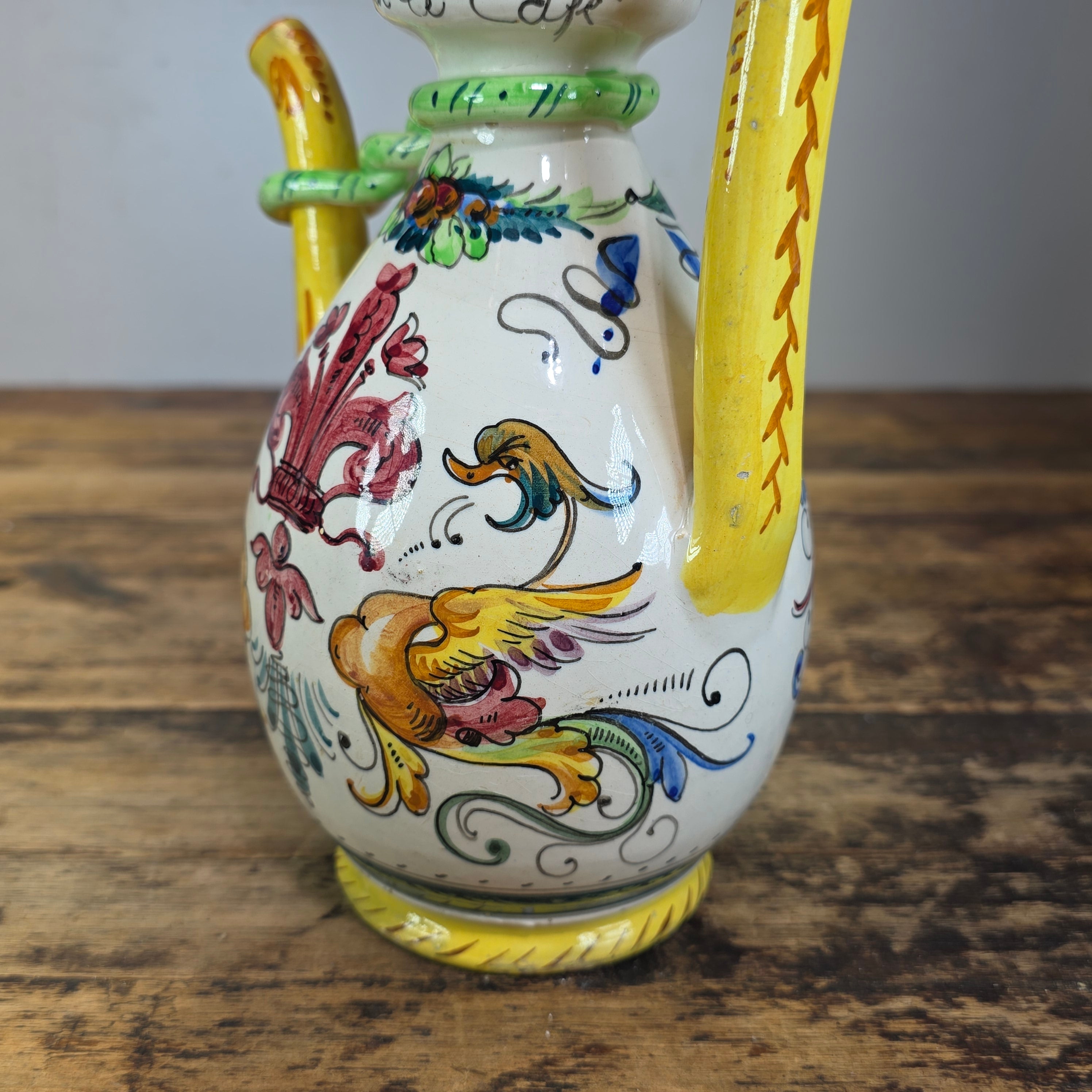 Vtg Fratelli Fanciullacci Raffaellesco Dragon Majolica Pitcher Signed FF Italy