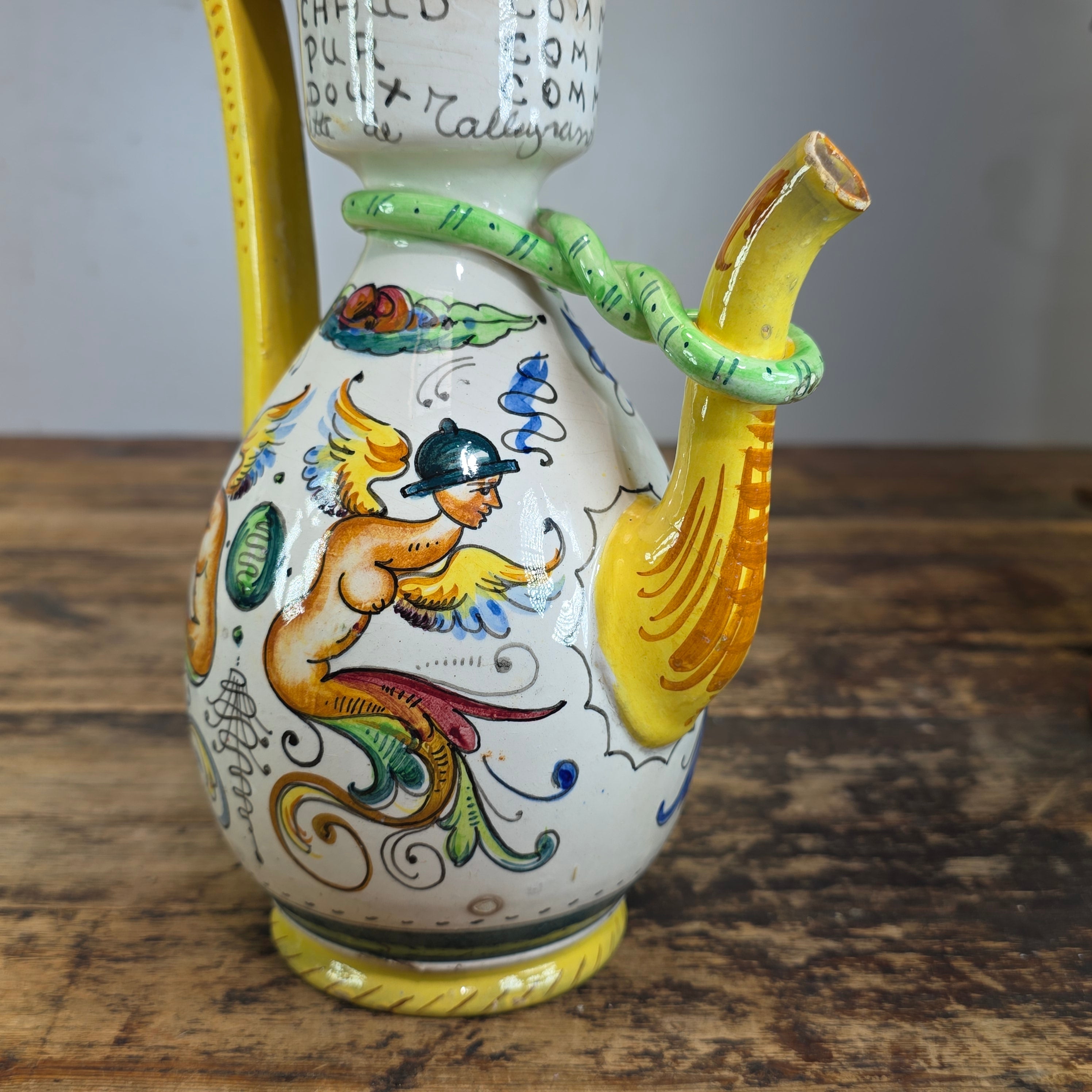 Vtg Fratelli Fanciullacci Raffaellesco Dragon Majolica Pitcher Signed FF Italy
