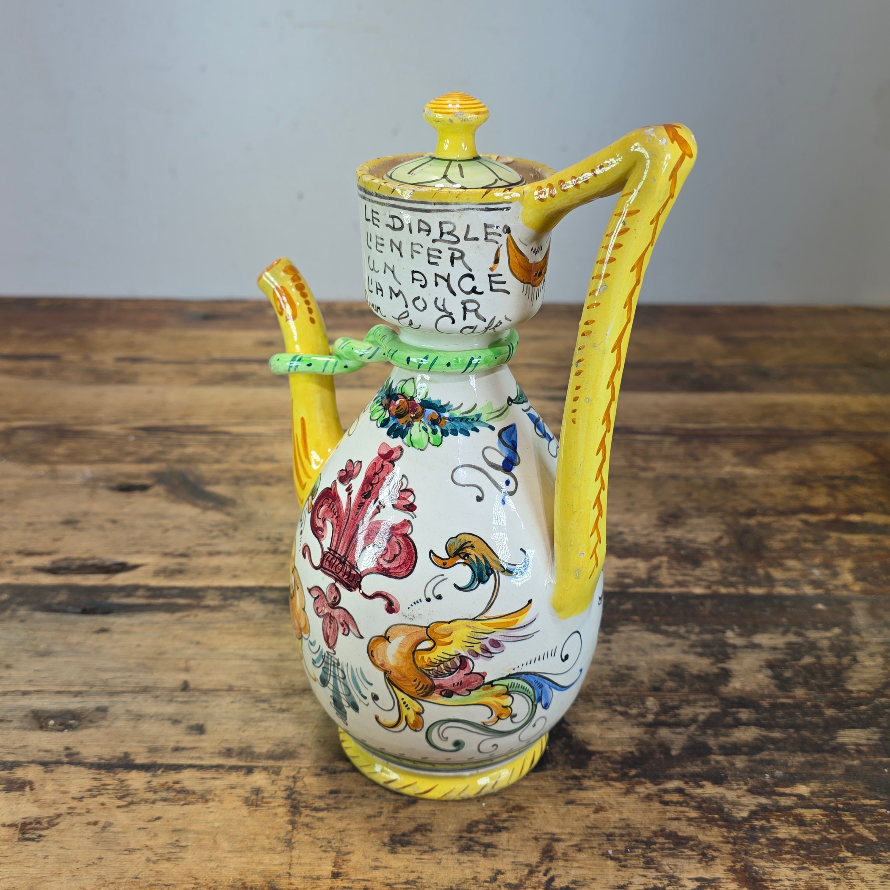 Vtg Fratelli Fanciullacci Raffaellesco Dragon Majolica Pitcher Signed FF Italy