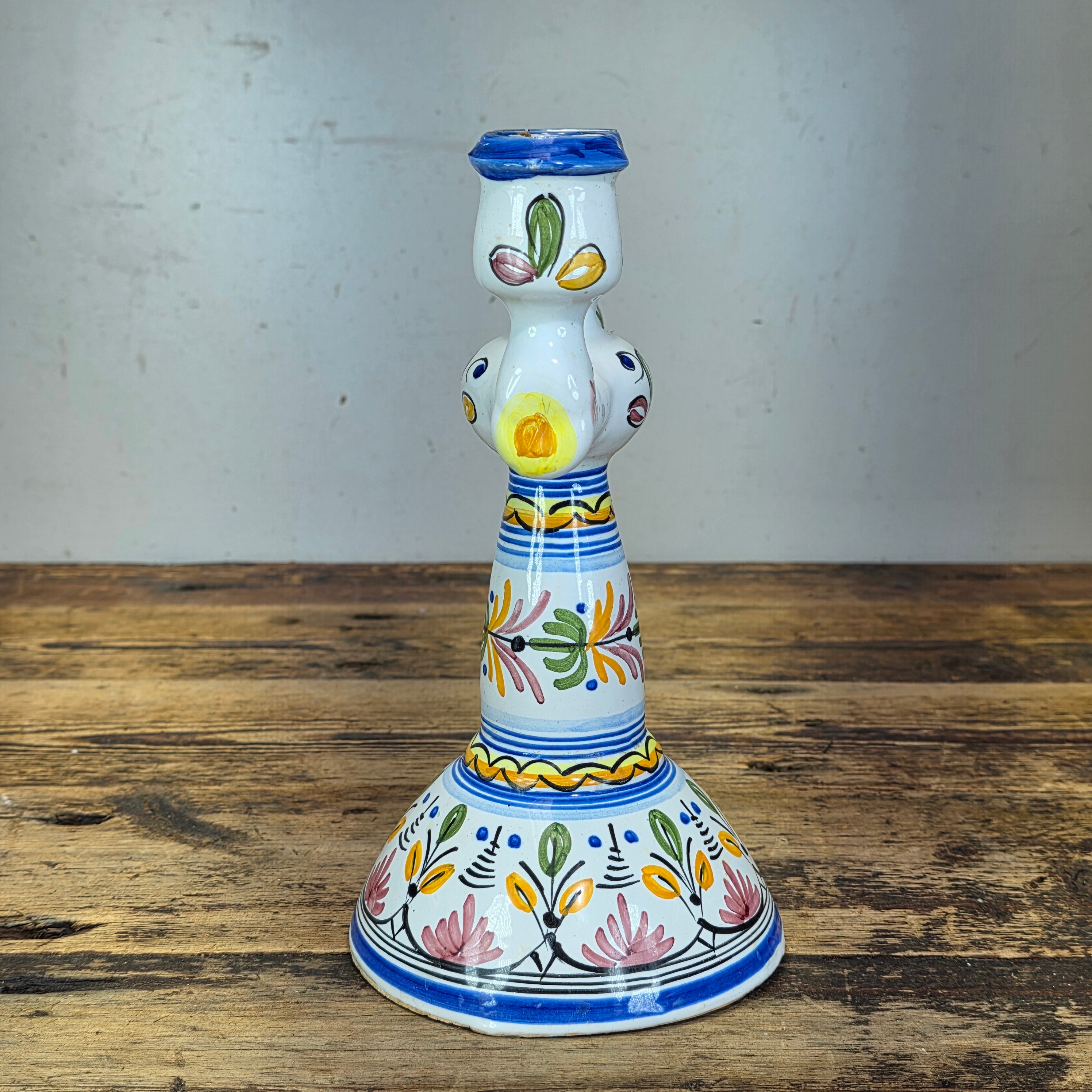 Vintage Mexican Folk Art Ceramic Candelabra 3 Light Candle Holder Signed Rios 10"