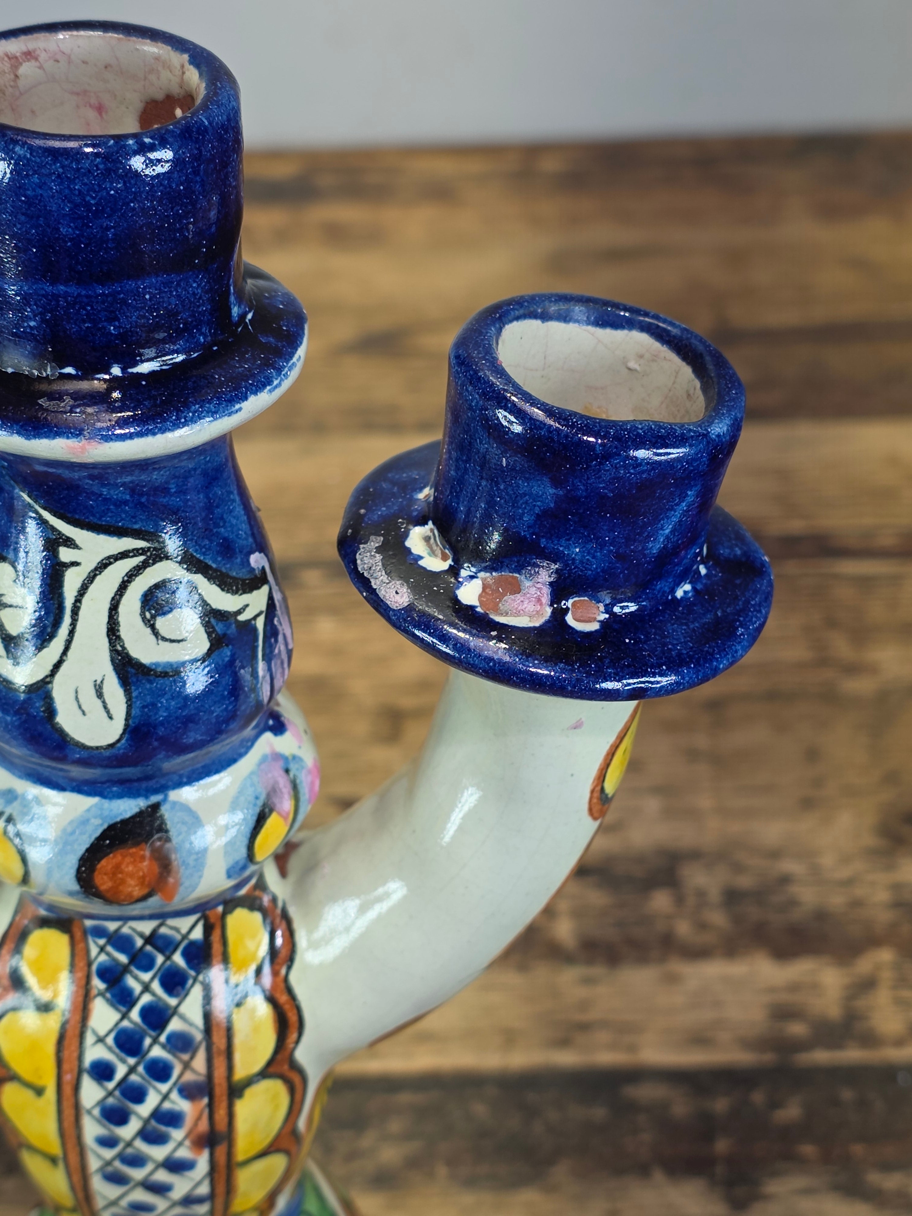 Share Vintage Onofre Mexico Folk Art Ceramic Candelabra 3 Light Candle Holder 10"