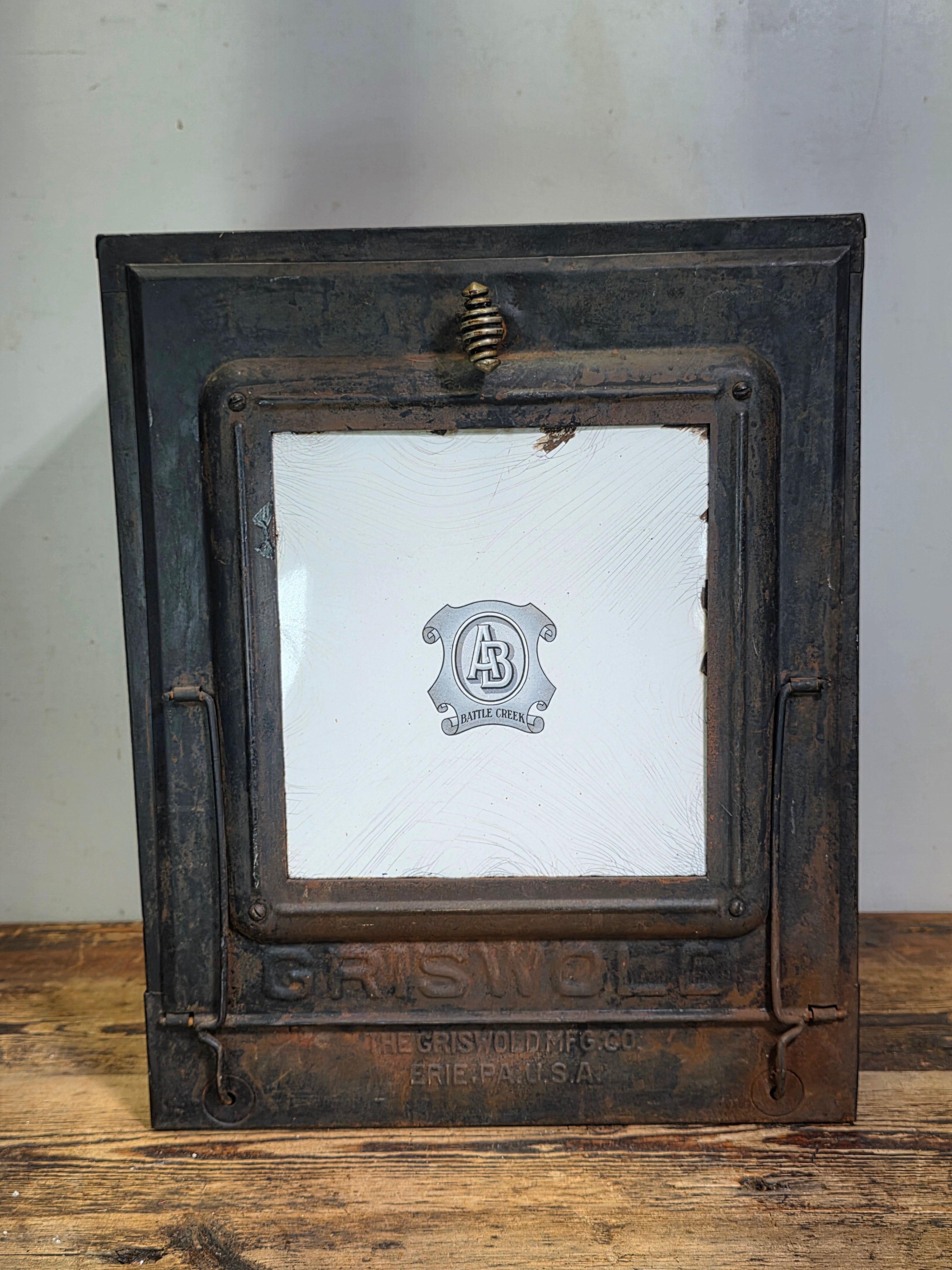 Antique Griswold BOLO 125 Oven AB Stove Co Battle Creek Cast Iron Door Vintage