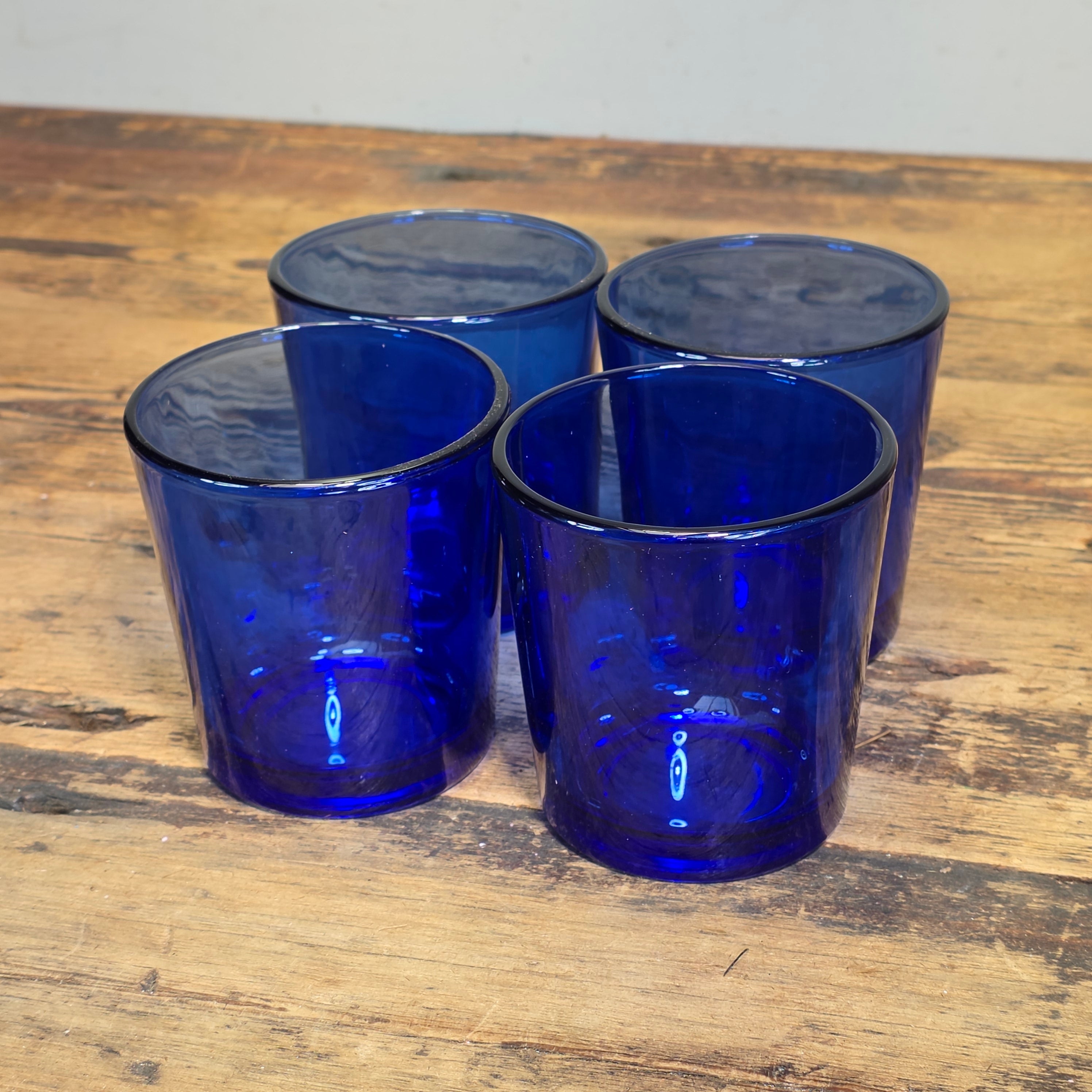 Vintage Cobalt Blue Glass Tumblers Set of 2 Heavy Libbey Juice Rocks Glasses
