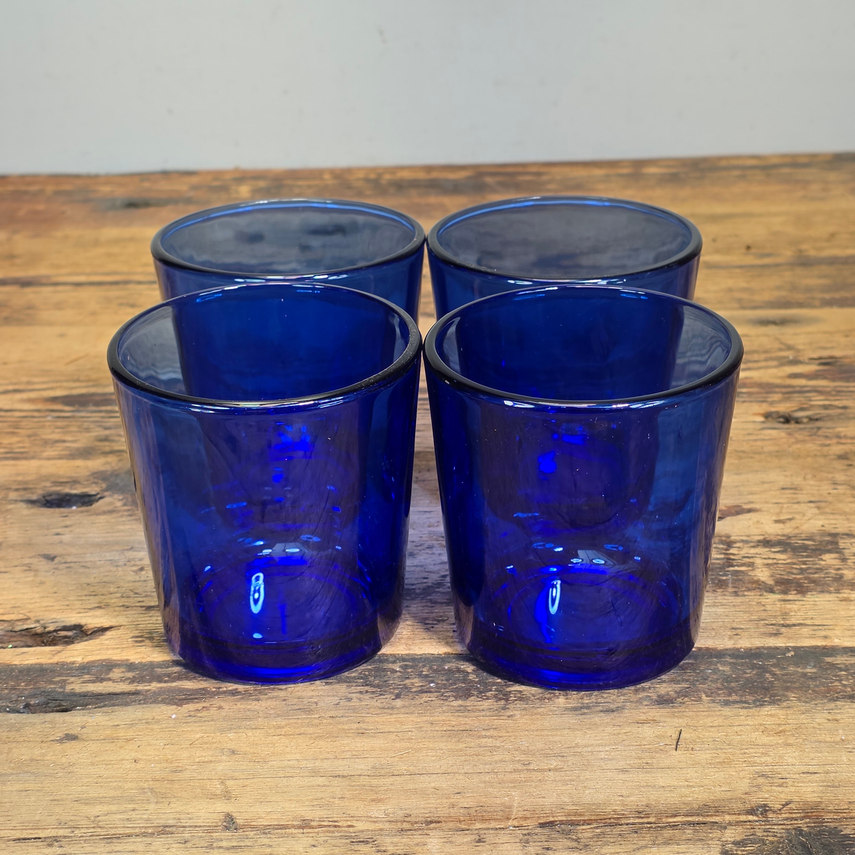 Vintage Cobalt Blue Glass Tumblers Set of 2 Heavy Libbey Juice Rocks Glasses