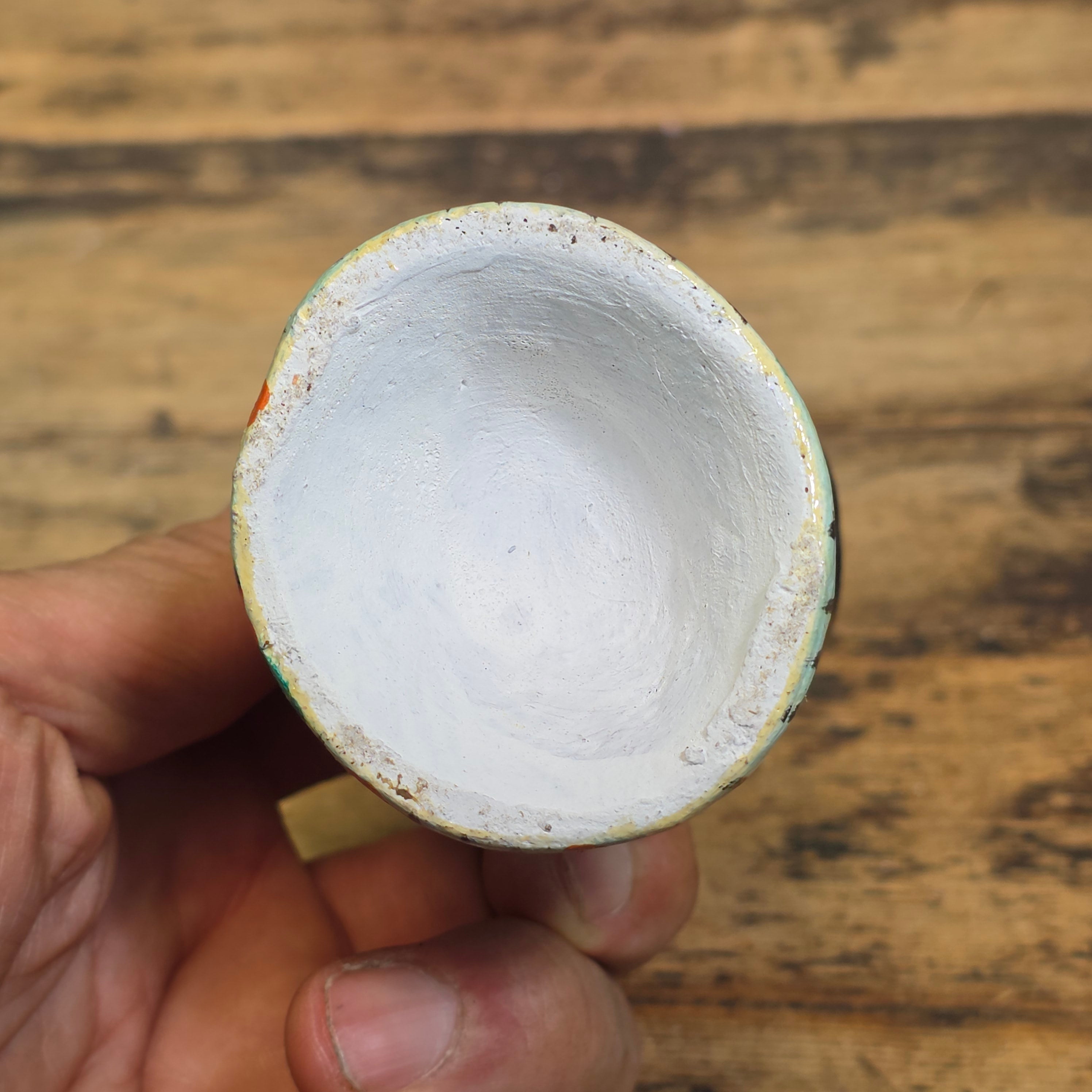 Vintage Guatemala Folk Art Face Planter Egg Cup Ceramic Hand Painted Floral Mini