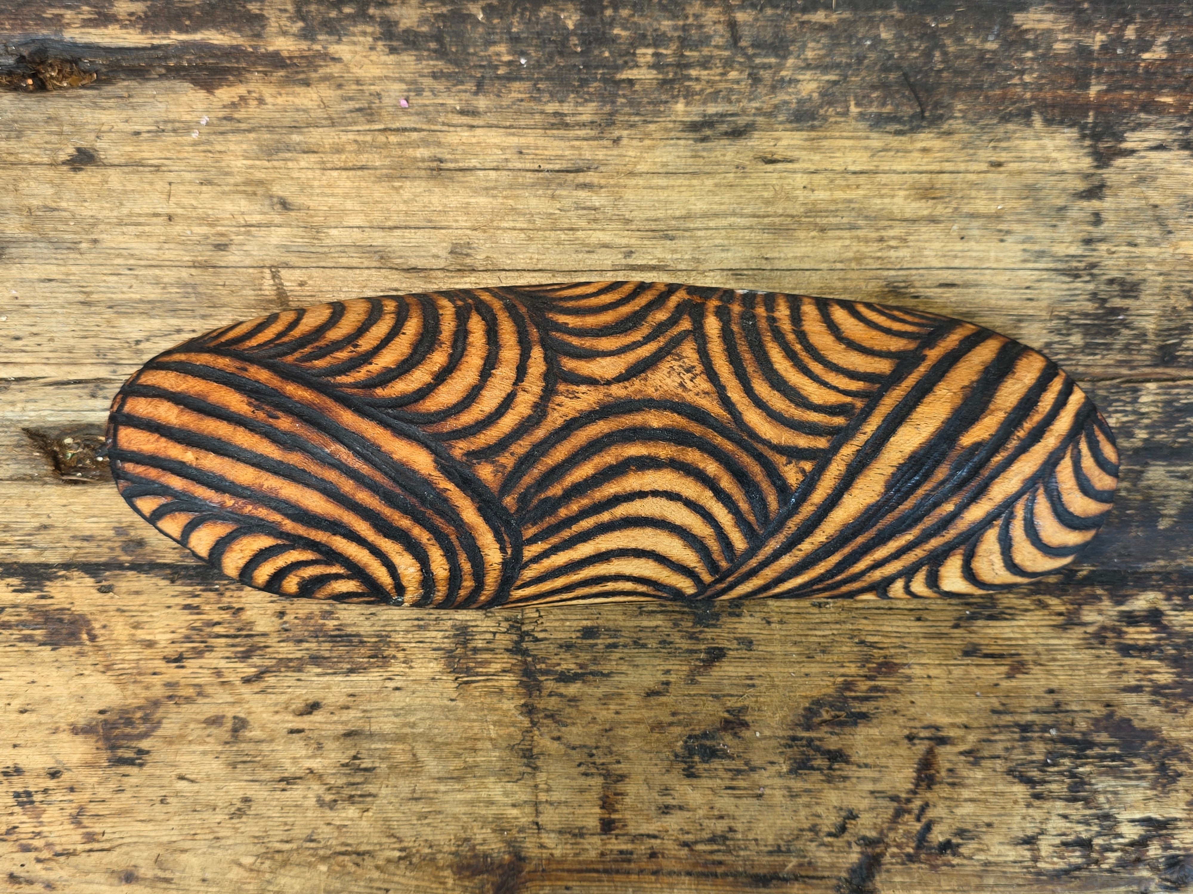Vtg Australian Aboriginal Pokerwork Coolamon Wooden Bowl Tribal Folk Art 9"