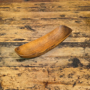Share Vintage Mid Century Hand Carved Wooden Bowl Canoe Scoop Tray Signed Chan 10" Art