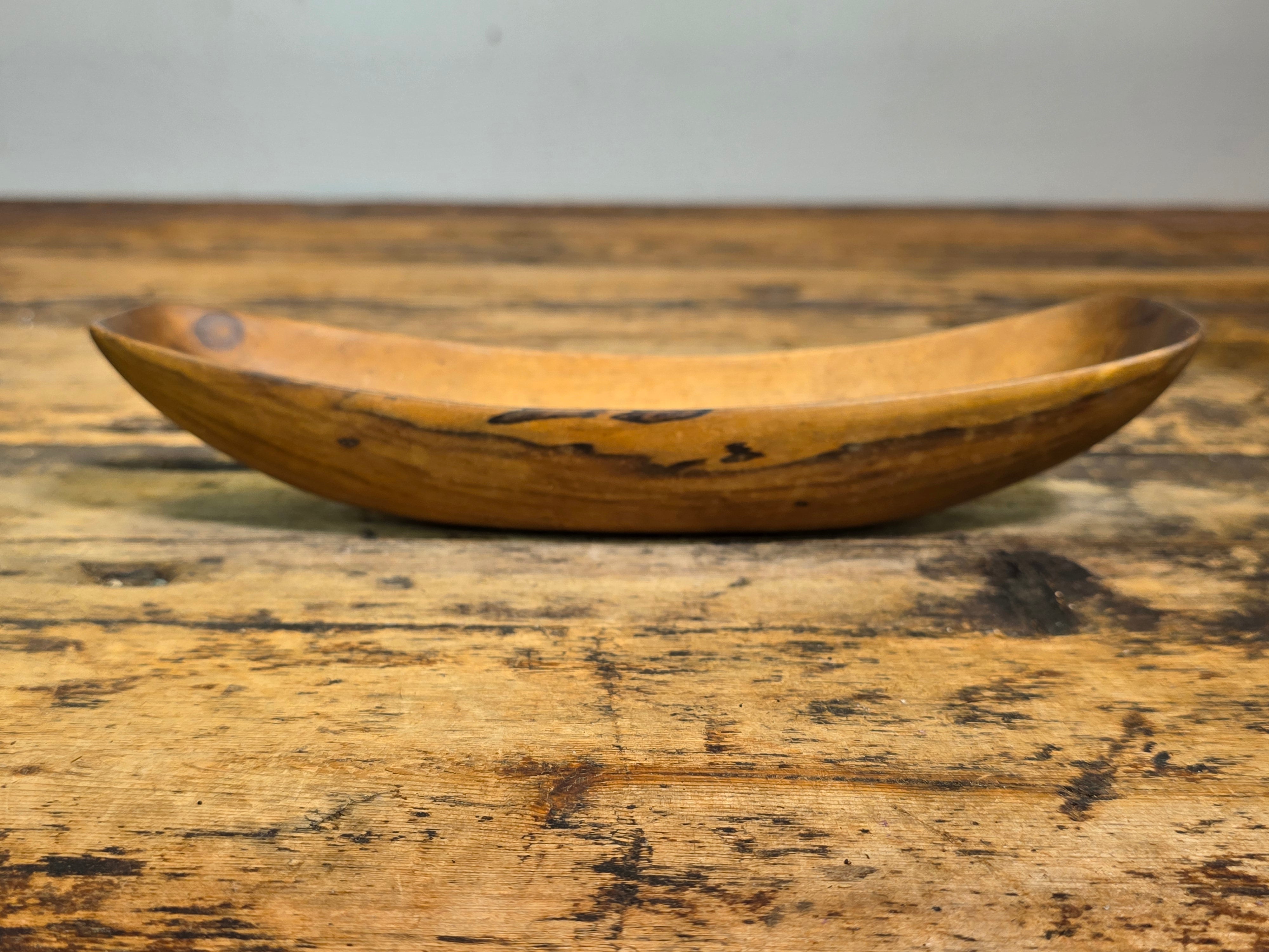 Share Vintage Mid Century Hand Carved Wooden Bowl Canoe Scoop Tray Signed Chan 10" Art