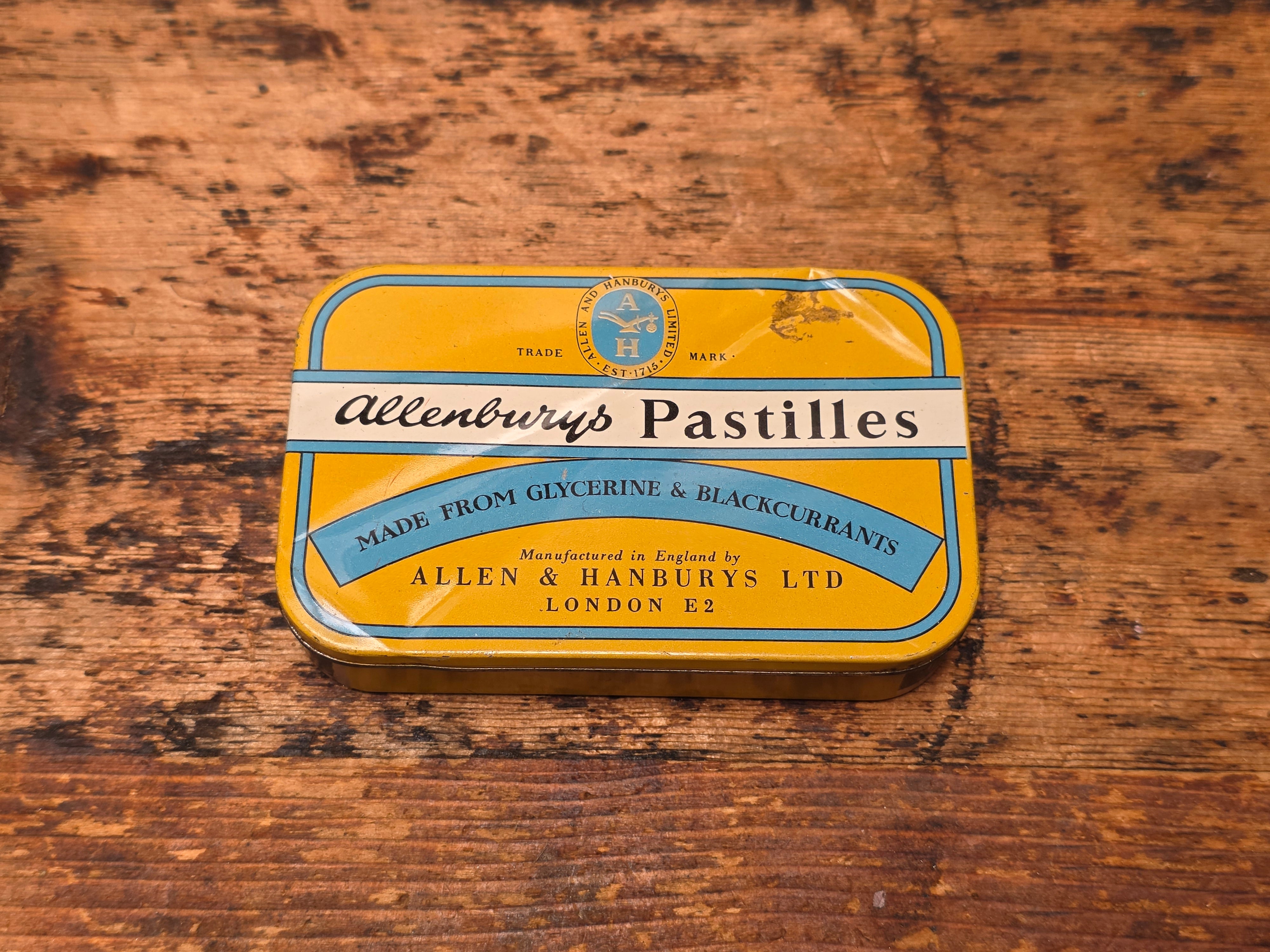 Vintage 1940s Allenburys Pastilles Medicine Tin Flat Banner US Export London